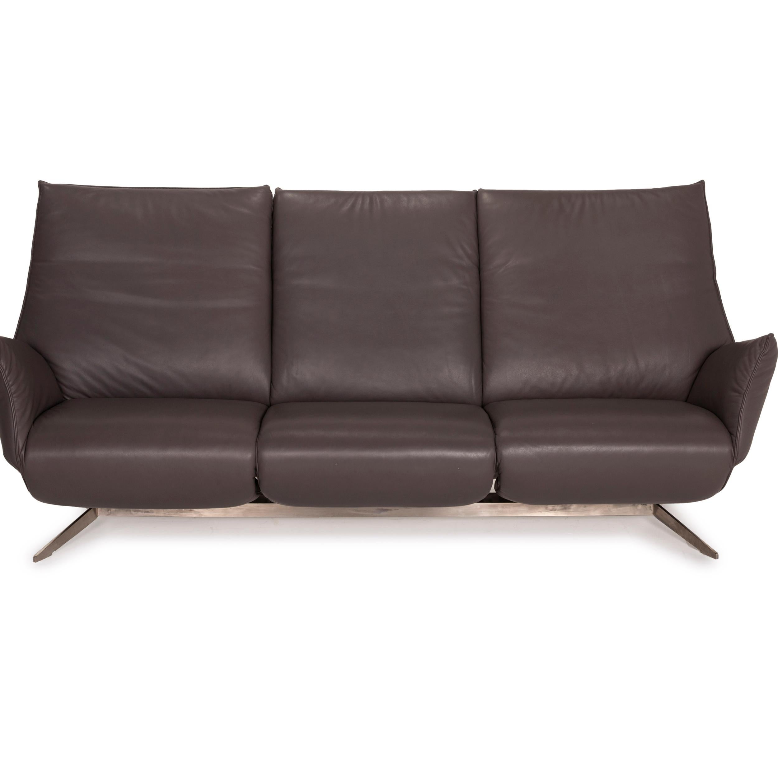 Koinor Evita Leather Sofa Set Gray Brown 1x Three-Seater 1x Stool For Sale 7