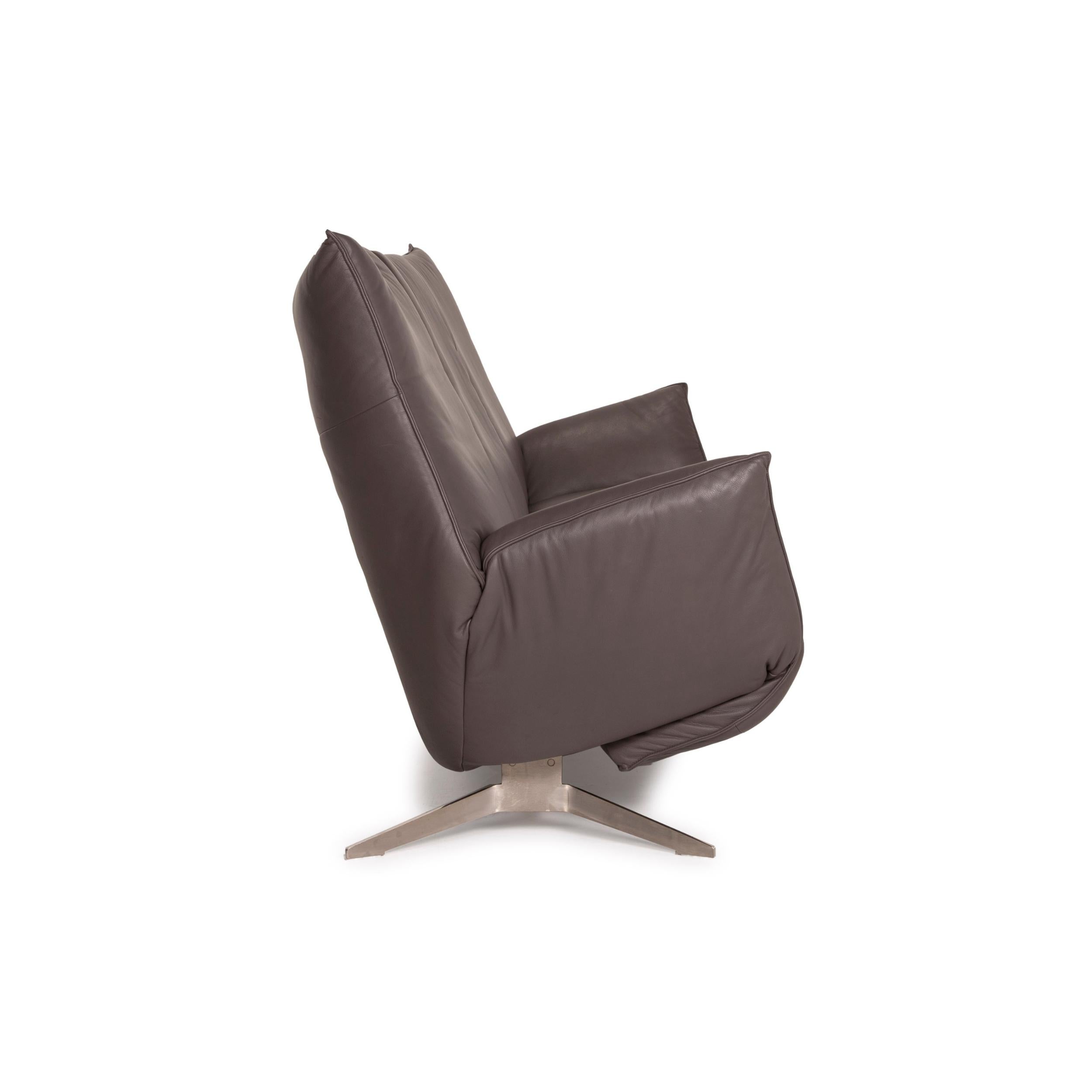 Koinor Evita Leather Sofa Set Gray Brown 1x Three-Seater 1x Stool For Sale 9