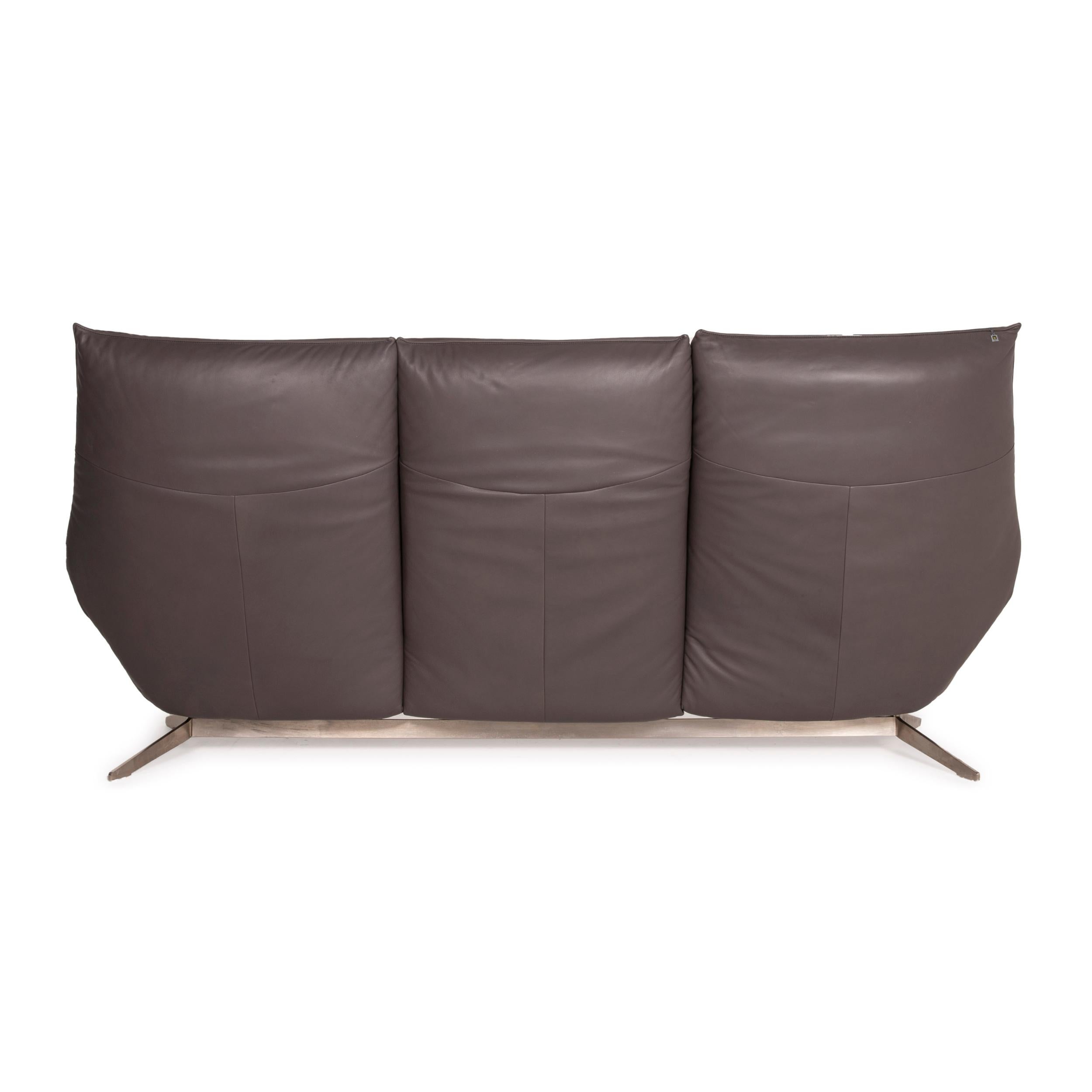Koinor Evita Leather Sofa Set Gray Brown 1x Three-Seater 1x Stool For Sale 11