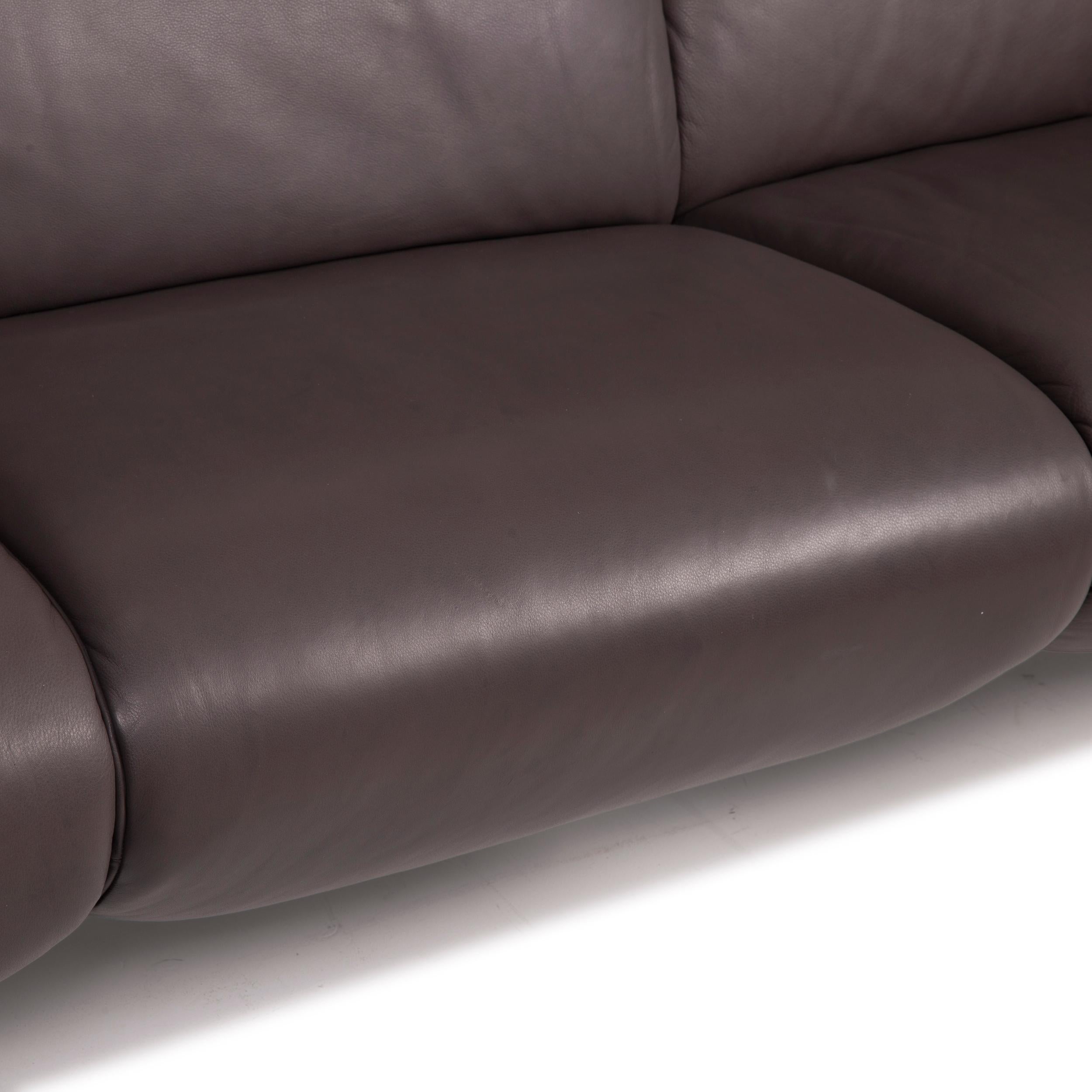 Modern Koinor Evita Leather Sofa Set Gray Brown 1x Three-Seater 1x Stool For Sale