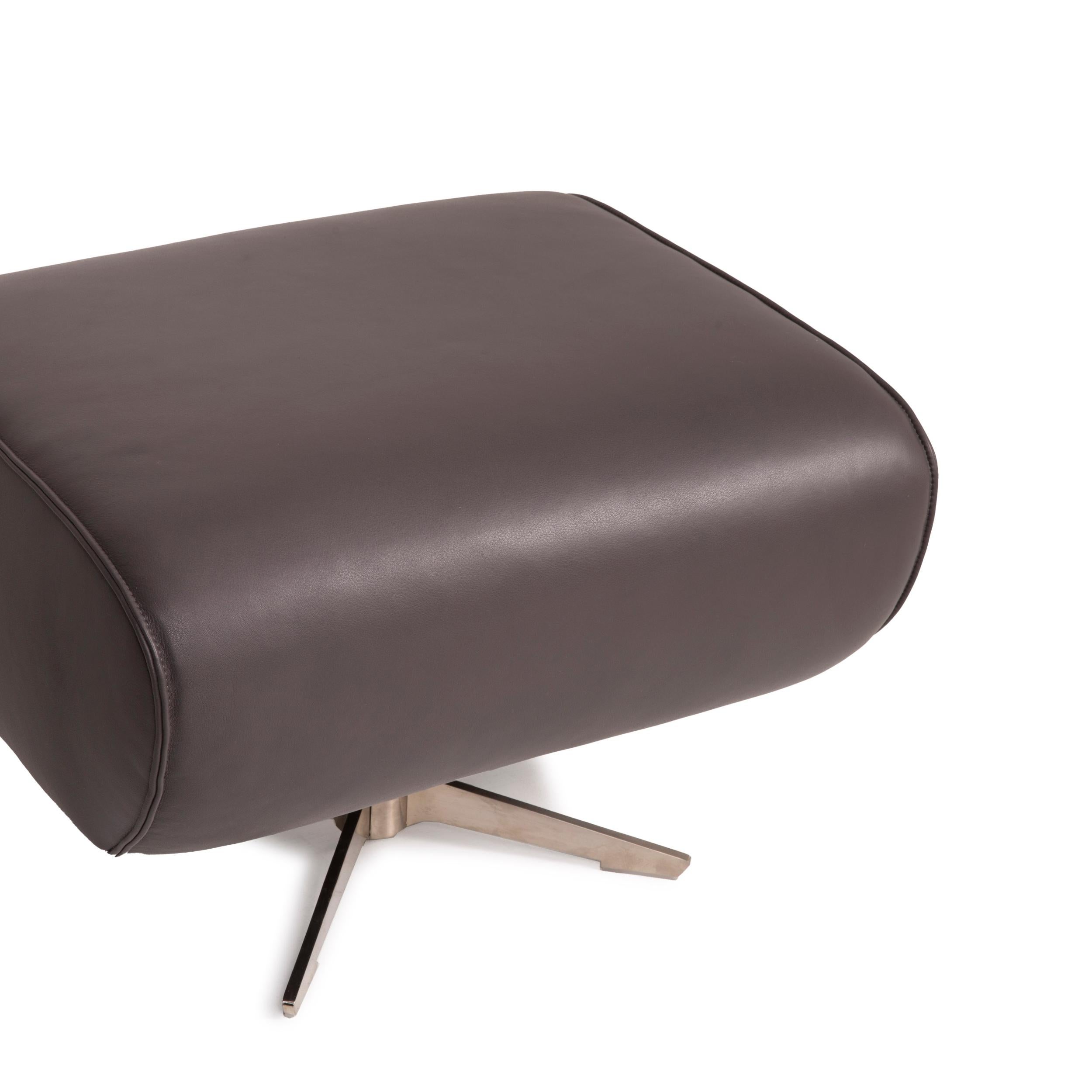 German Koinor Evita Leather Sofa Set Gray Brown 1x Three-Seater 1x Stool For Sale