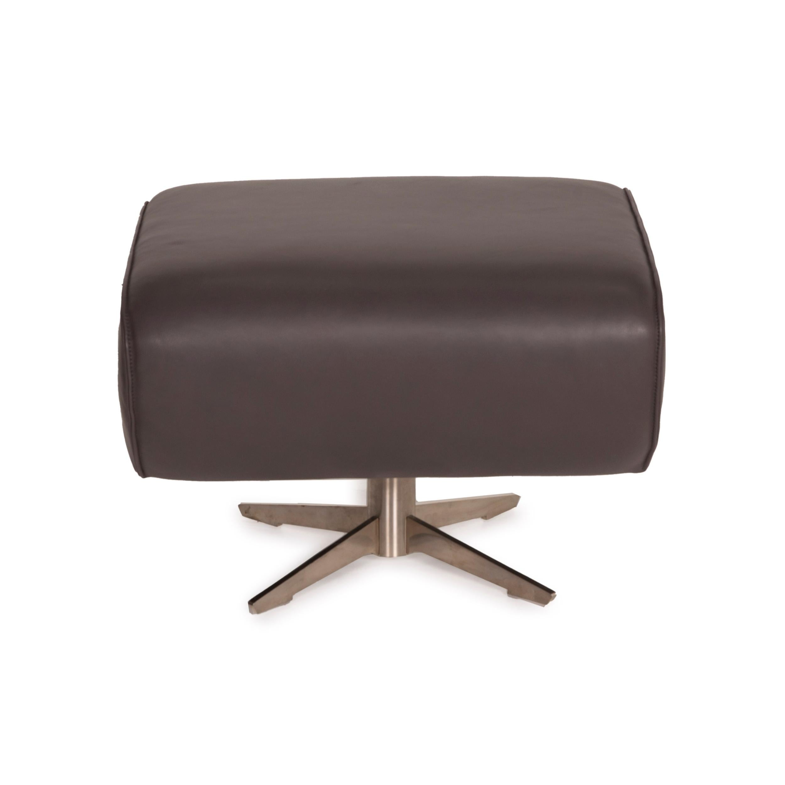 Koinor Evita Leather Sofa Set Gray Brown 1x Three-Seater 1x Stool For Sale 2