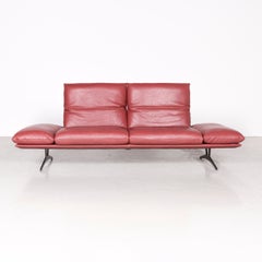 Koinor Francis Designer Leather Sofa Footstool Set Red Three-Seat Couch