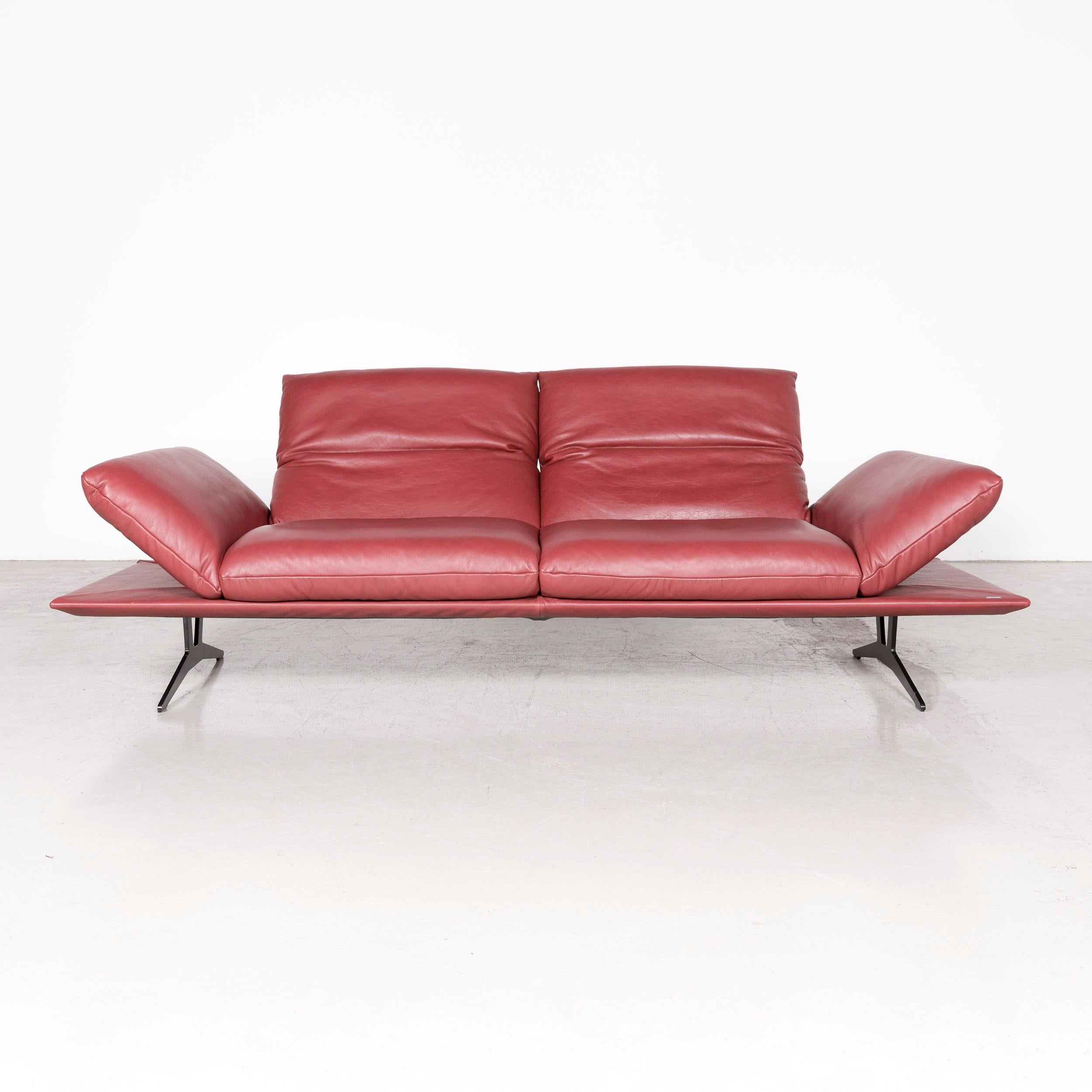 German Koinor Francis Designer Leather Sofa Red Three-Seat Couch