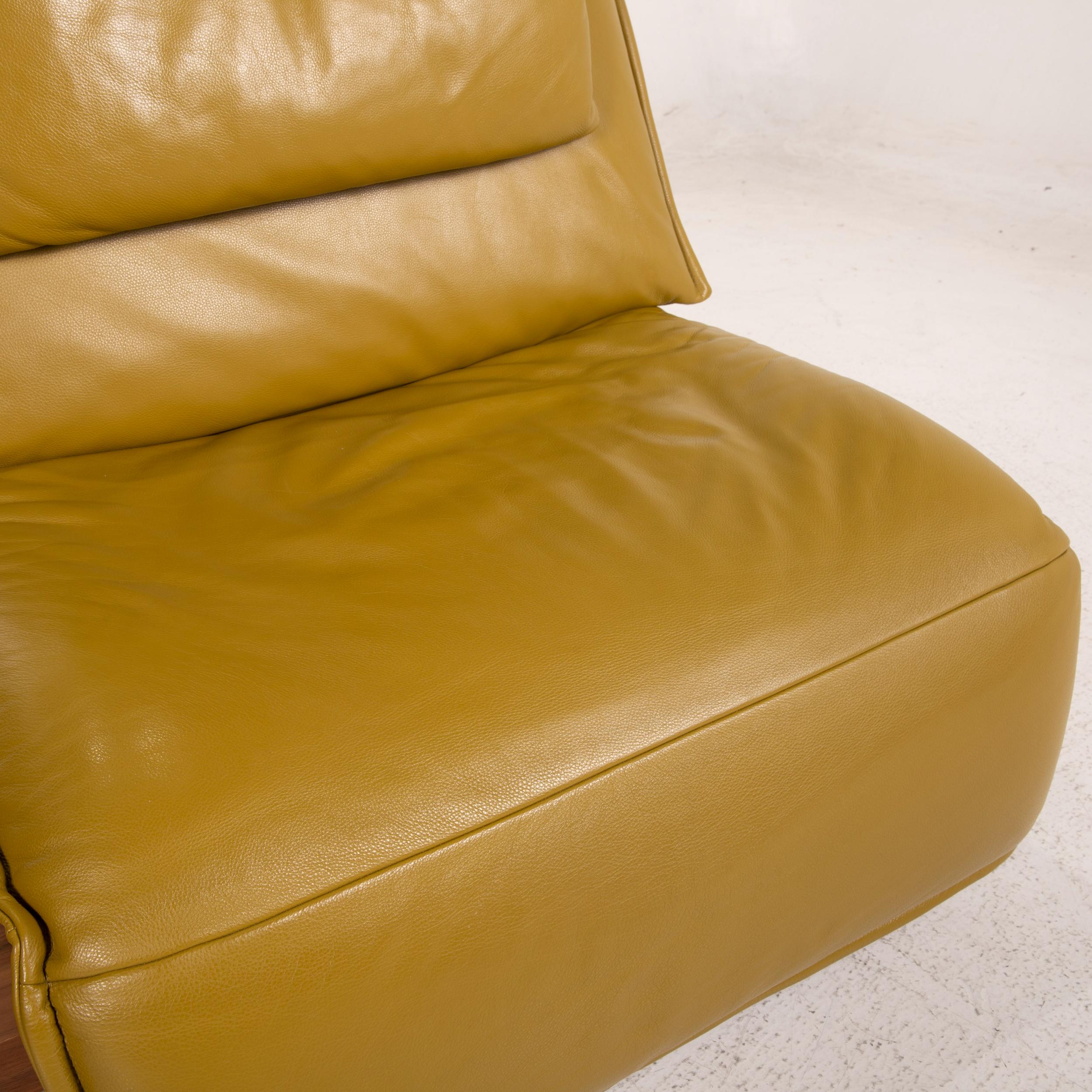 German Koinor Free Motion Edit Leather Sofa Green Two Seater Yellow Wood Couch with For Sale