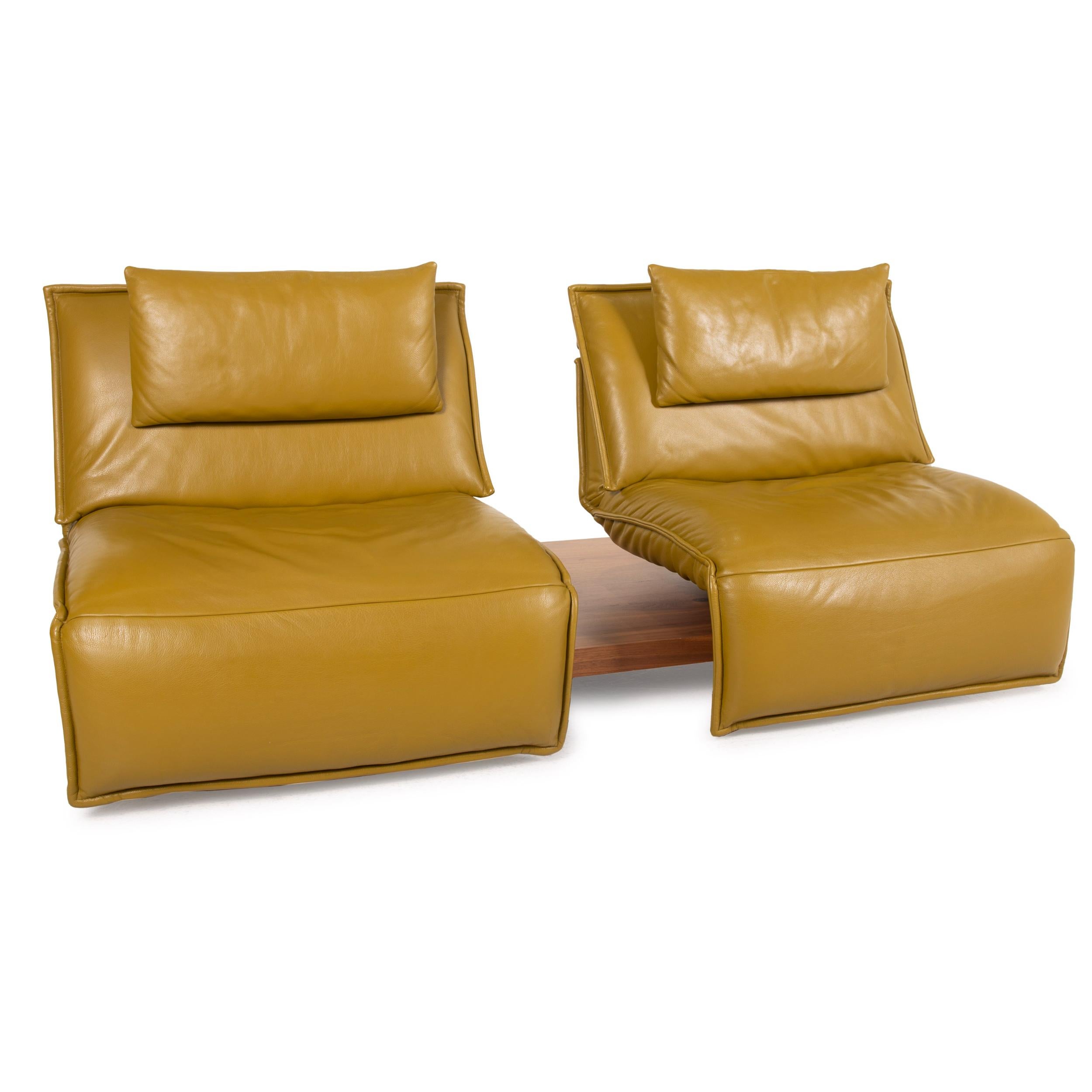 Koinor Free Motion Edit Leather Sofa Green Two Seater Yellow Wood Couch with For Sale 2