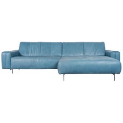 Koinor Garret Designer Leather Sofa in Bleu Corner, Sofa Couch