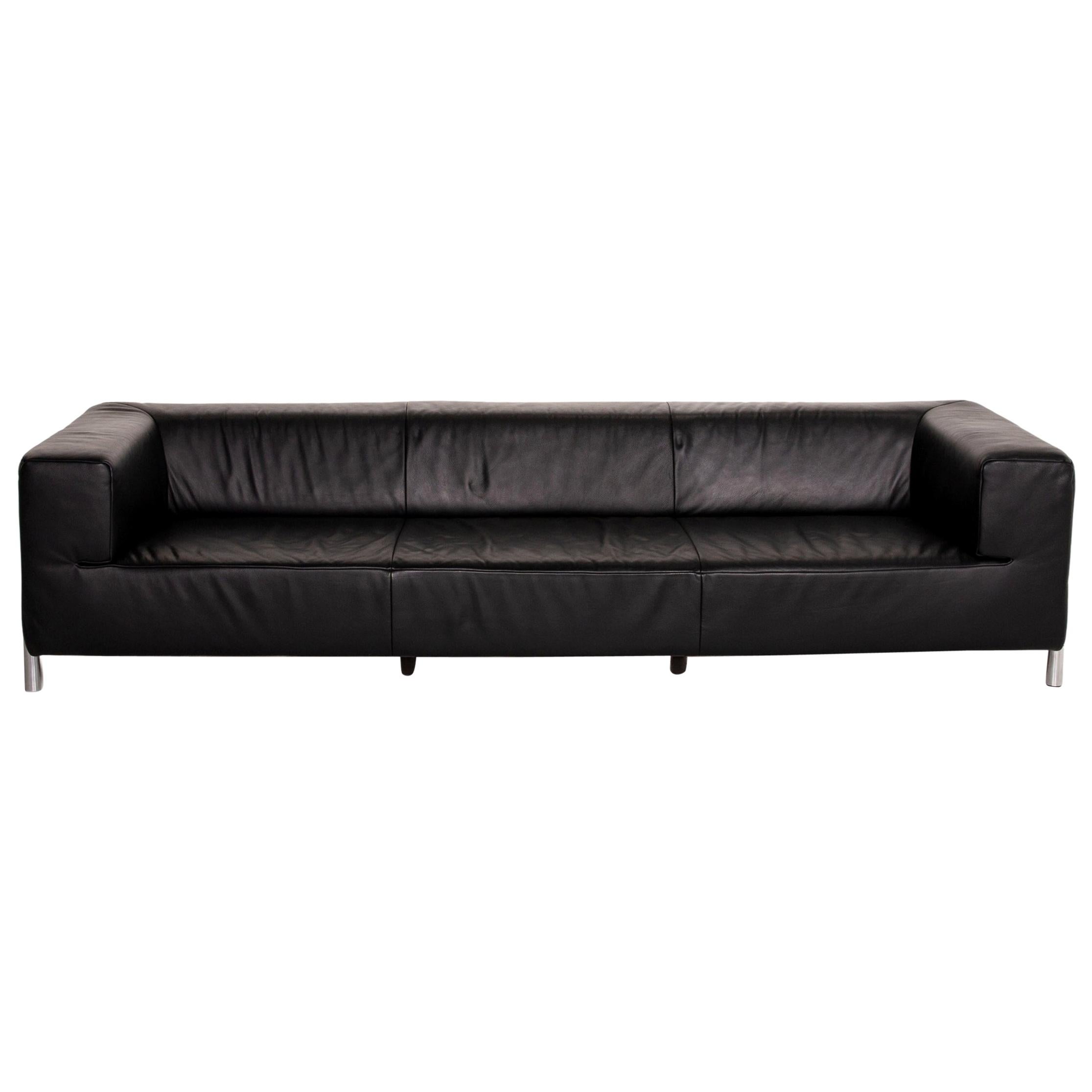 Koinor Genesis Leather Sofa Black Four-Seat Couch For Sale