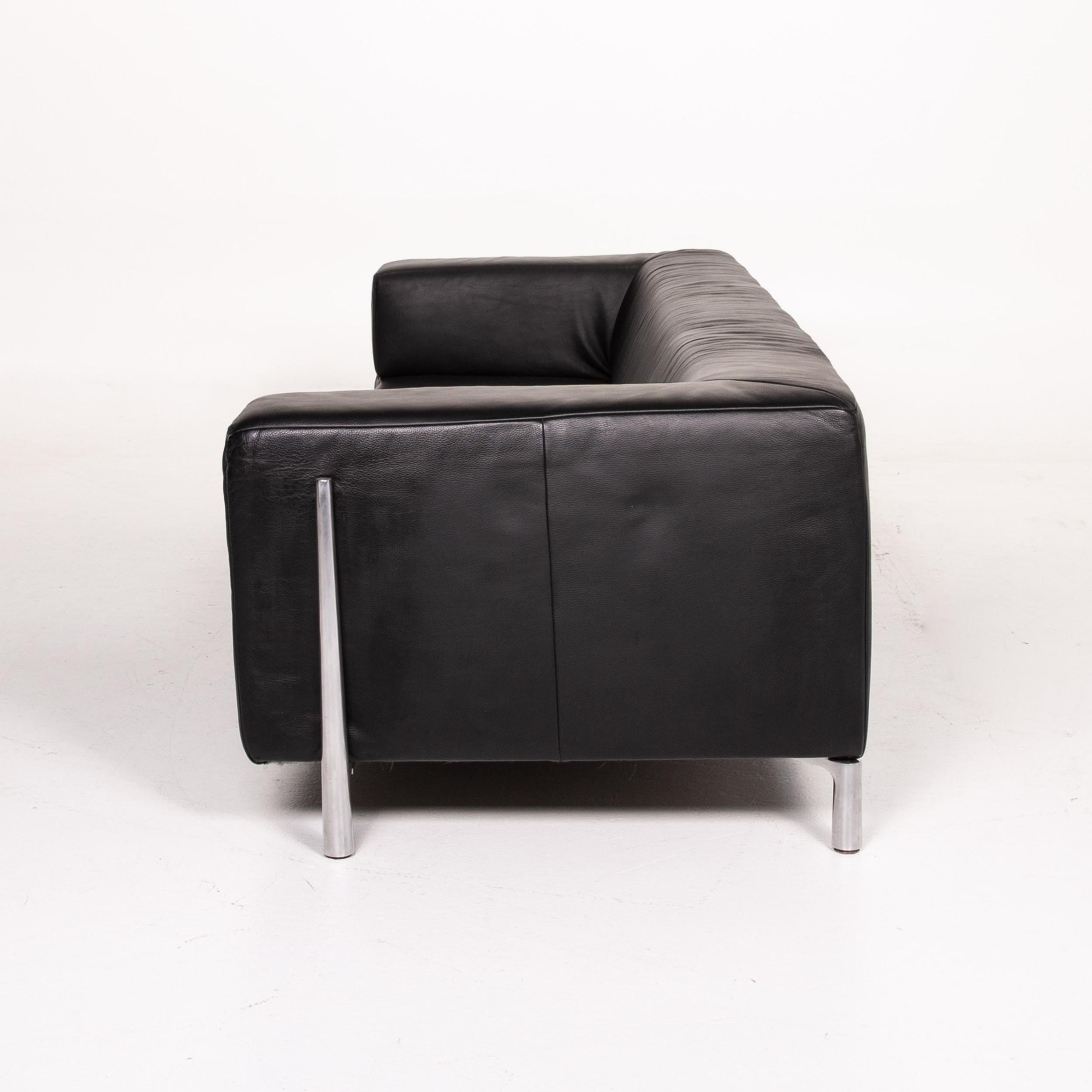 Koinor Genesis Leather Sofa Black Four-Seat Couch For Sale 3