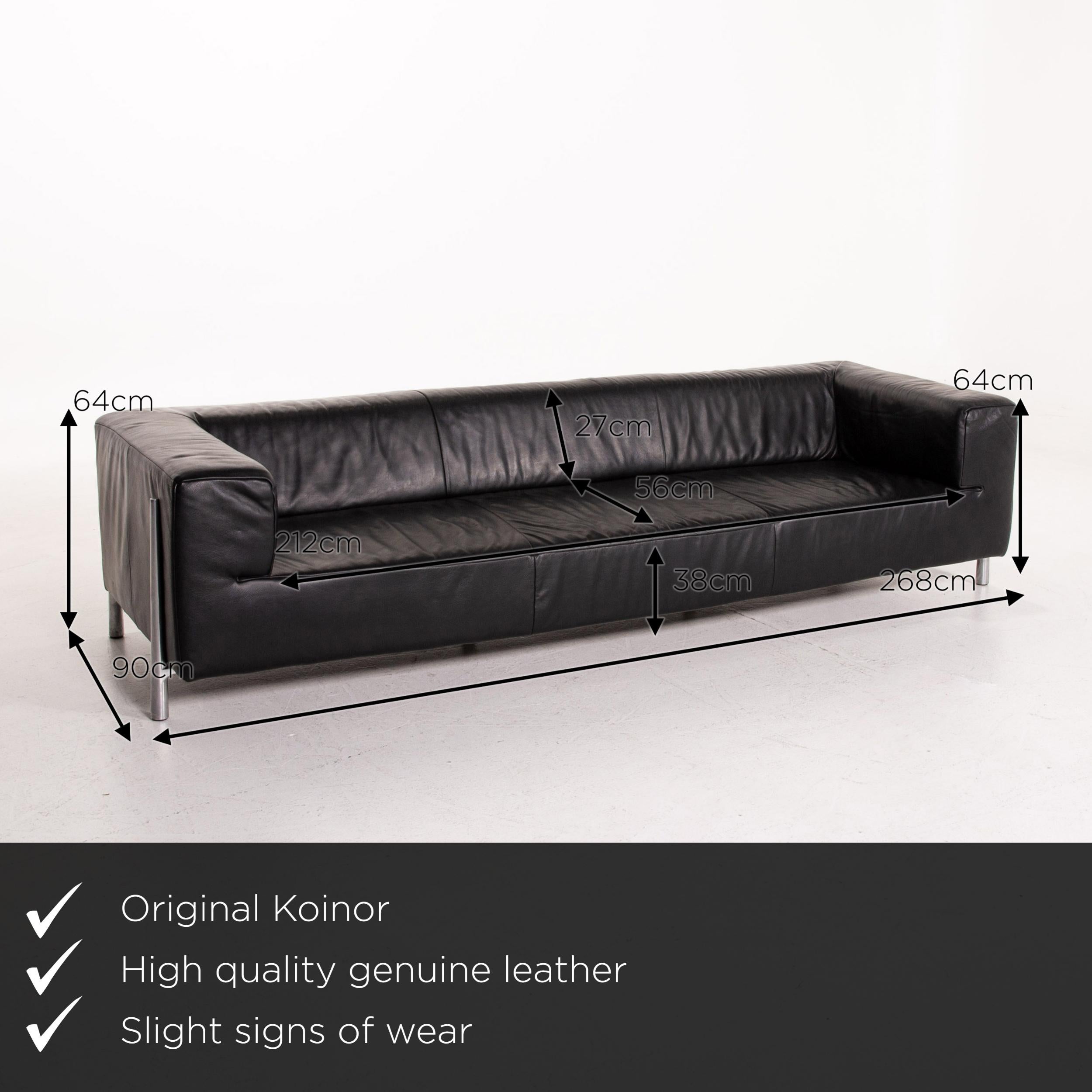 We present to you a Koinor genesis leather sofa black four-seat couch
 
 

 Product measurements in centimeters:
 

Depth 90
Width 268
Height 64
Seat height 38
Rest height 64
Seat depth 56
Seat width 212
Back height 27.