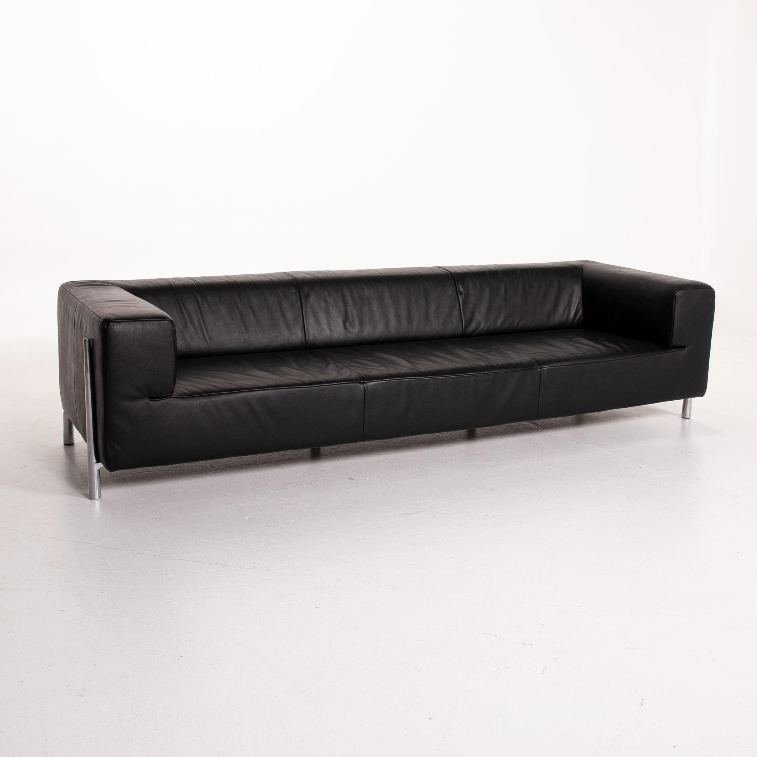 Koinor Genesis Leather Sofa Black Four-Seat Couch In Good Condition For Sale In Cologne, DE