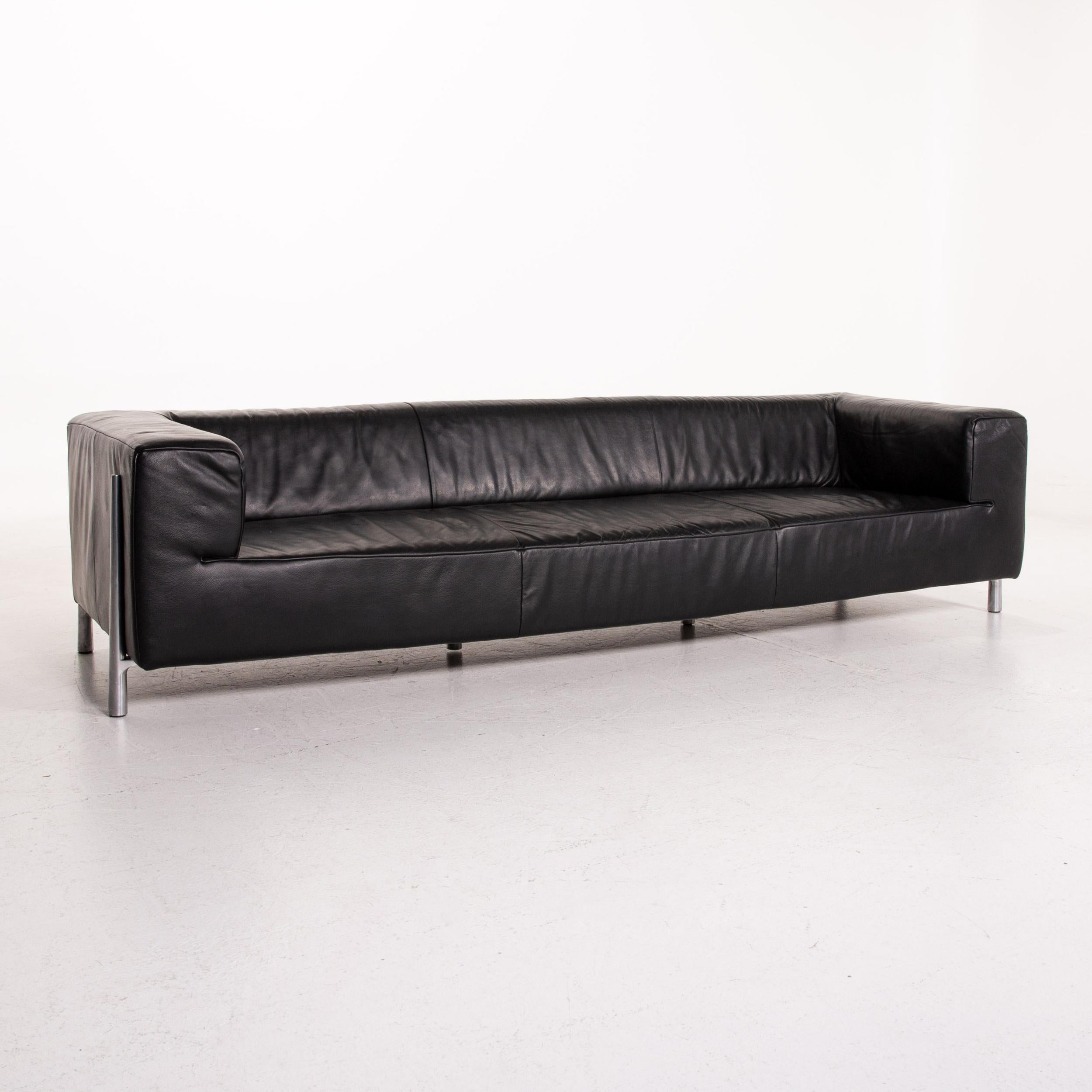 German Koinor Genesis Leather Sofa Black Four-Seat Couch