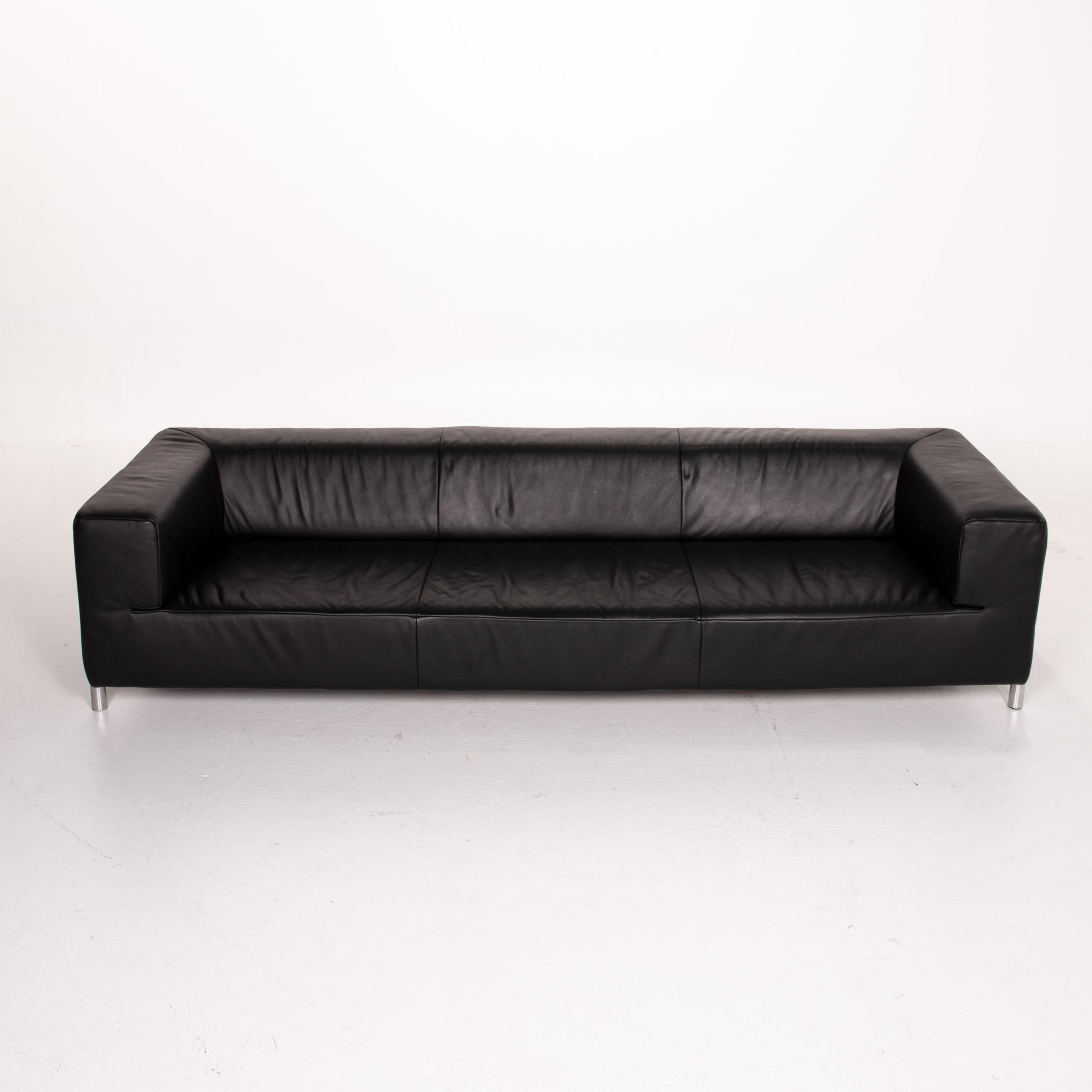 Contemporary Koinor Genesis Leather Sofa Black Four-Seat Couch For Sale