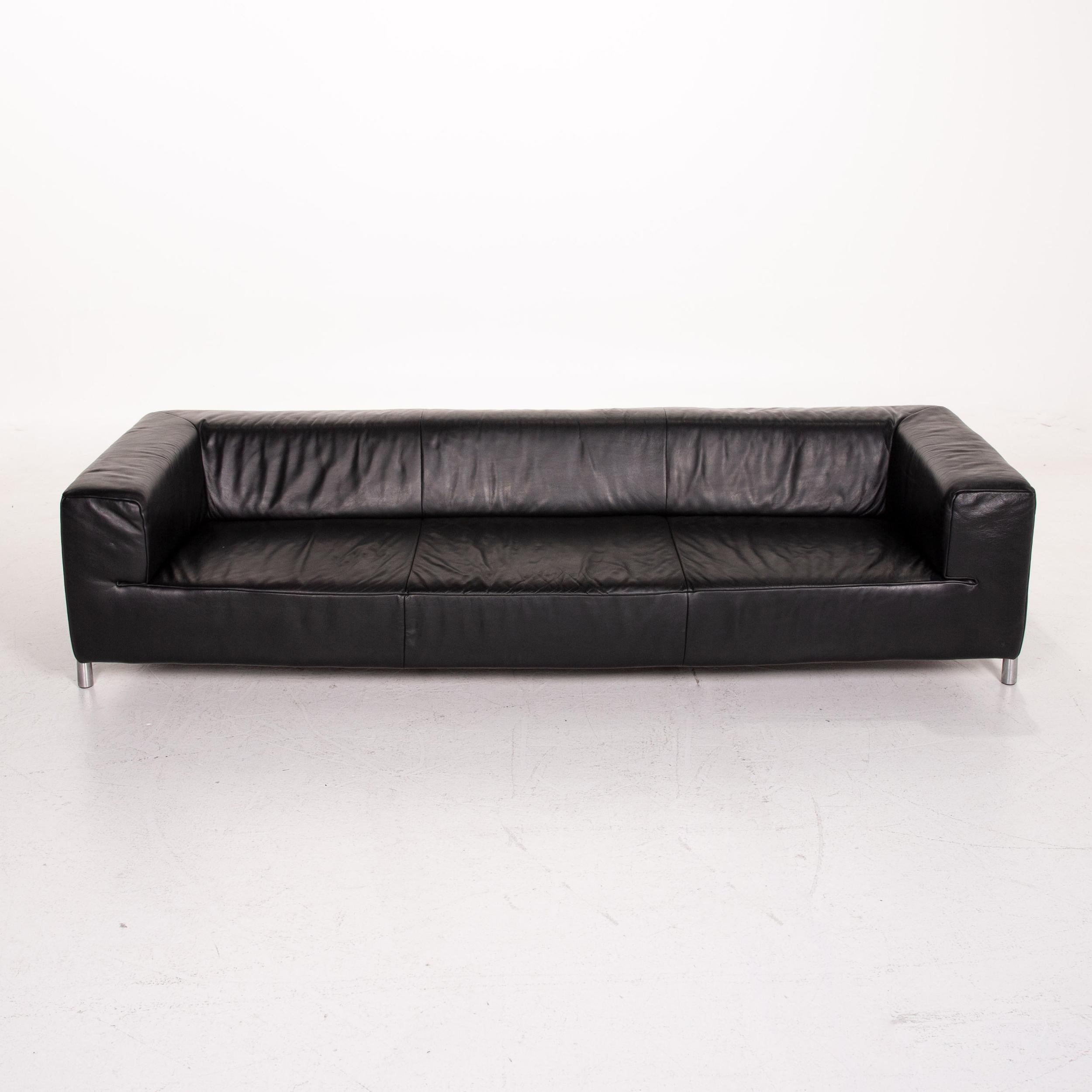 Koinor Genesis Leather Sofa Black Four-Seat Couch In Good Condition In Cologne, DE