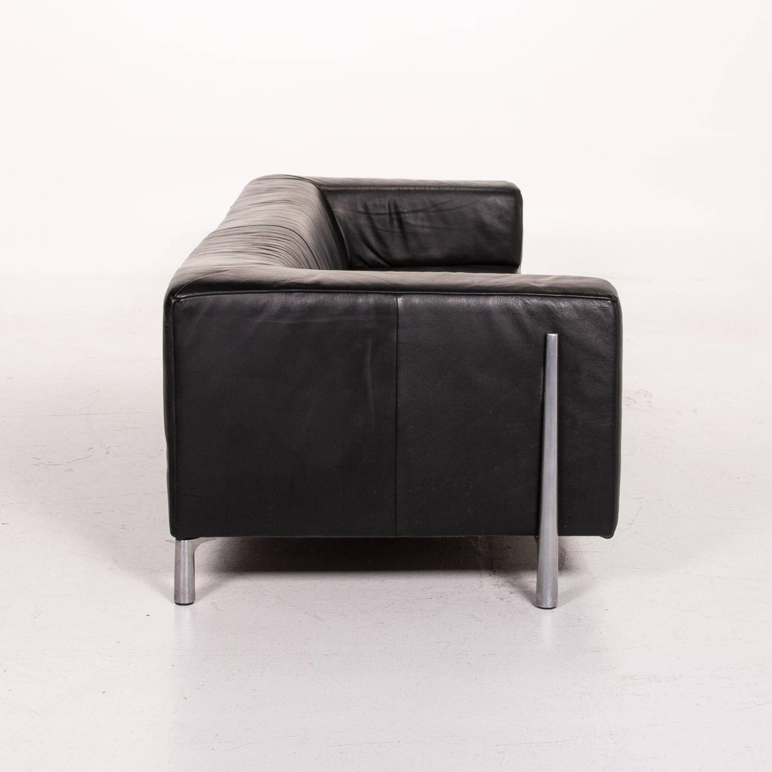 Contemporary Koinor Genesis Leather Sofa Black Four-Seat Couch