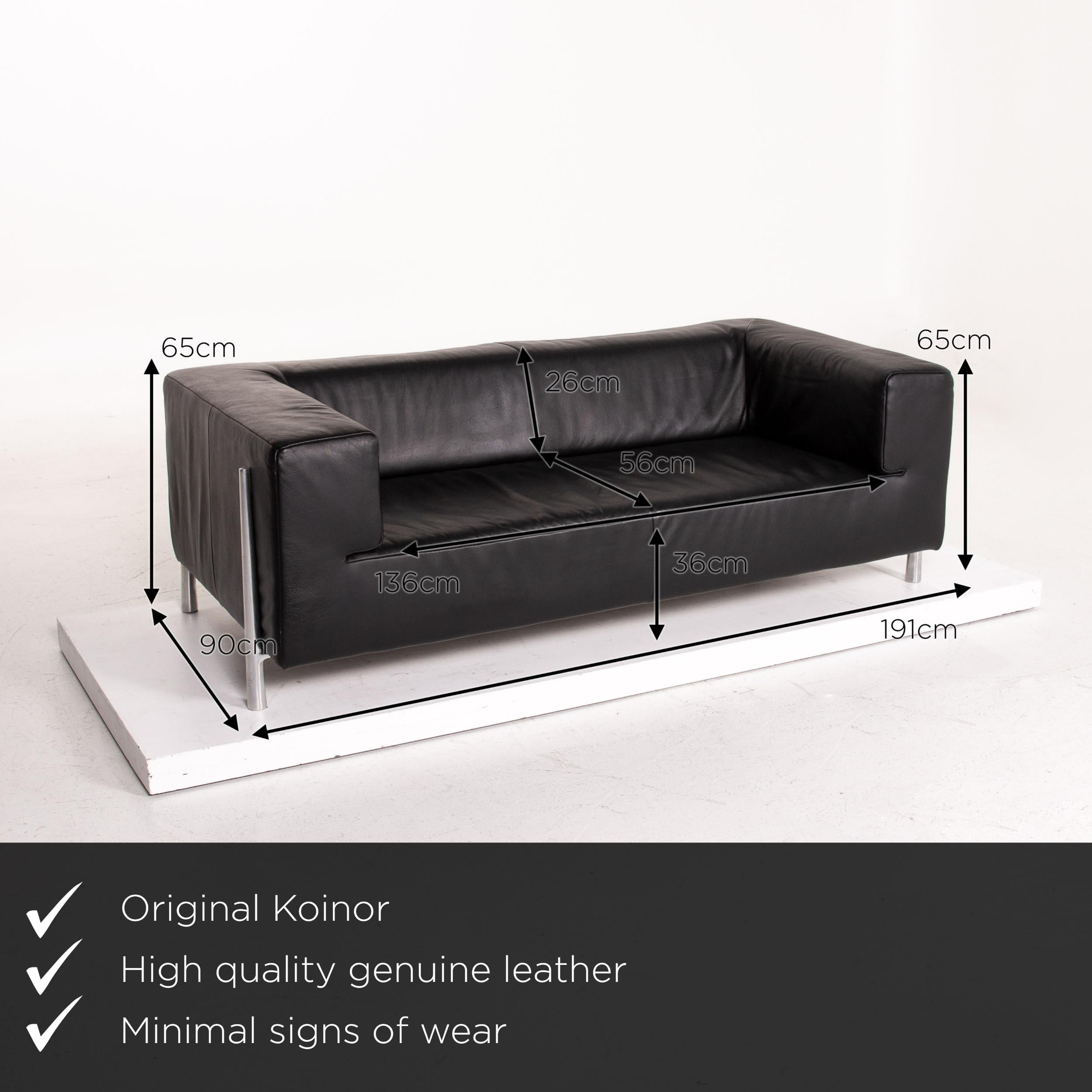 We present to you a Koinor Genesis leather sofa black two-seat couch.
  
 

 Product measurements in centimetres:
 

 depth: 90
 width: 191
 height: 65
 seat height: 36
 rest height: 65
 seat depth: 56
 seat width: 136
 back height: 26.