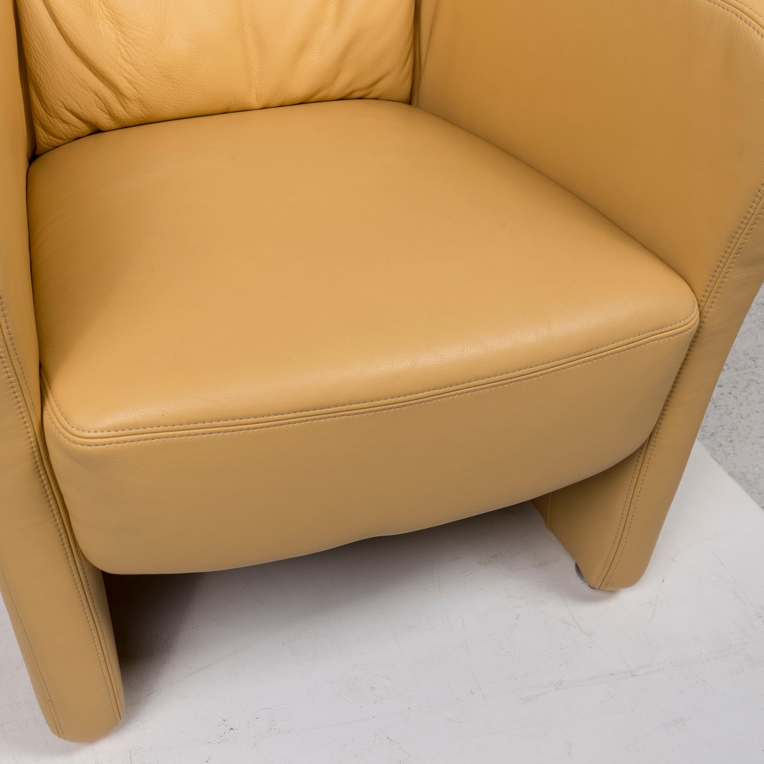 German Koinor Leather Armchair Set Yellow 2 Armchair 1 Stool For Sale