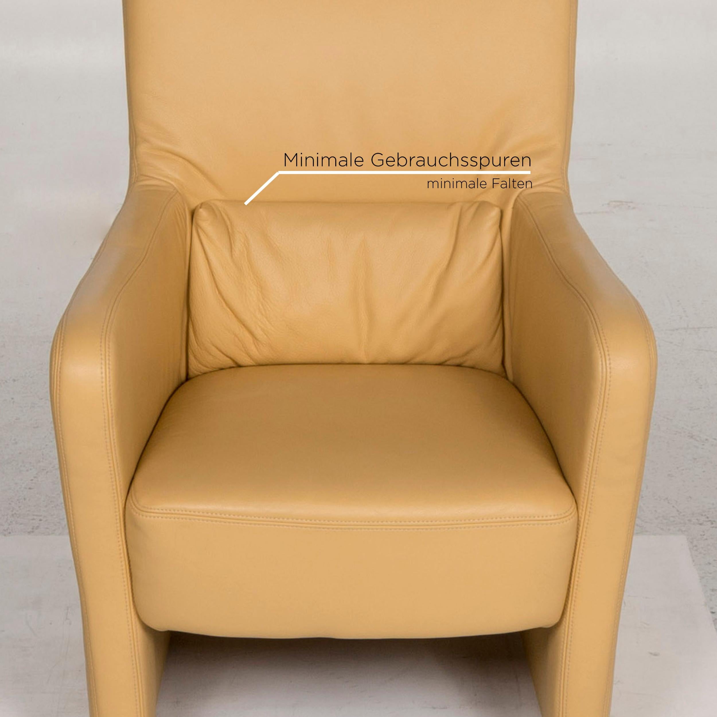 Contemporary Koinor Leather Armchair Set Yellow 2 Armchair 1 Stool For Sale