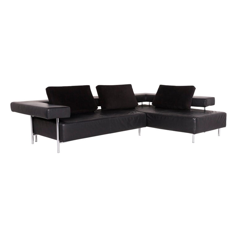 Koinor Leather Corner Sofa Black Sofa Function Couch For Sale at 1stDibs