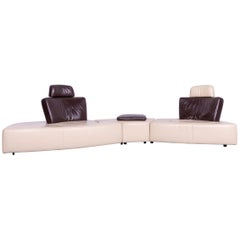 Koinor Leather Corner Sofa Off-White / Brown Four-Seat Function