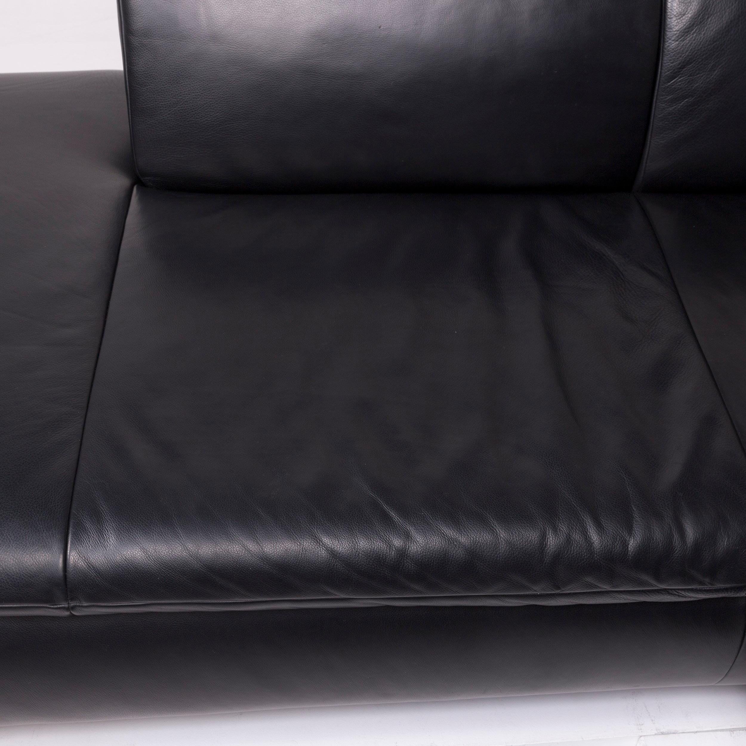 Koinor Leather Sofa Black Corner Sofa In Good Condition For Sale In Cologne, DE