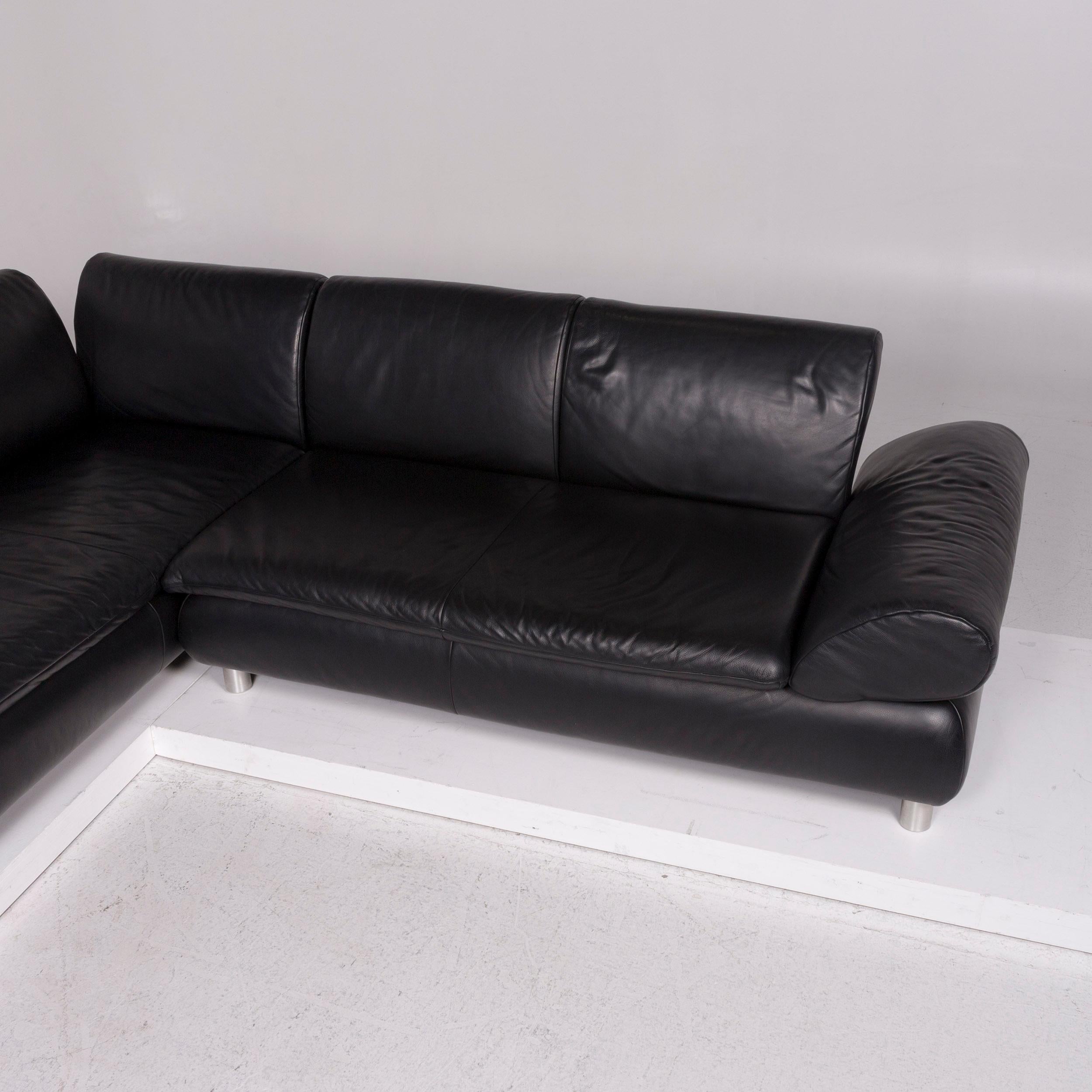 Contemporary Koinor Leather Sofa Black Corner Sofa For Sale