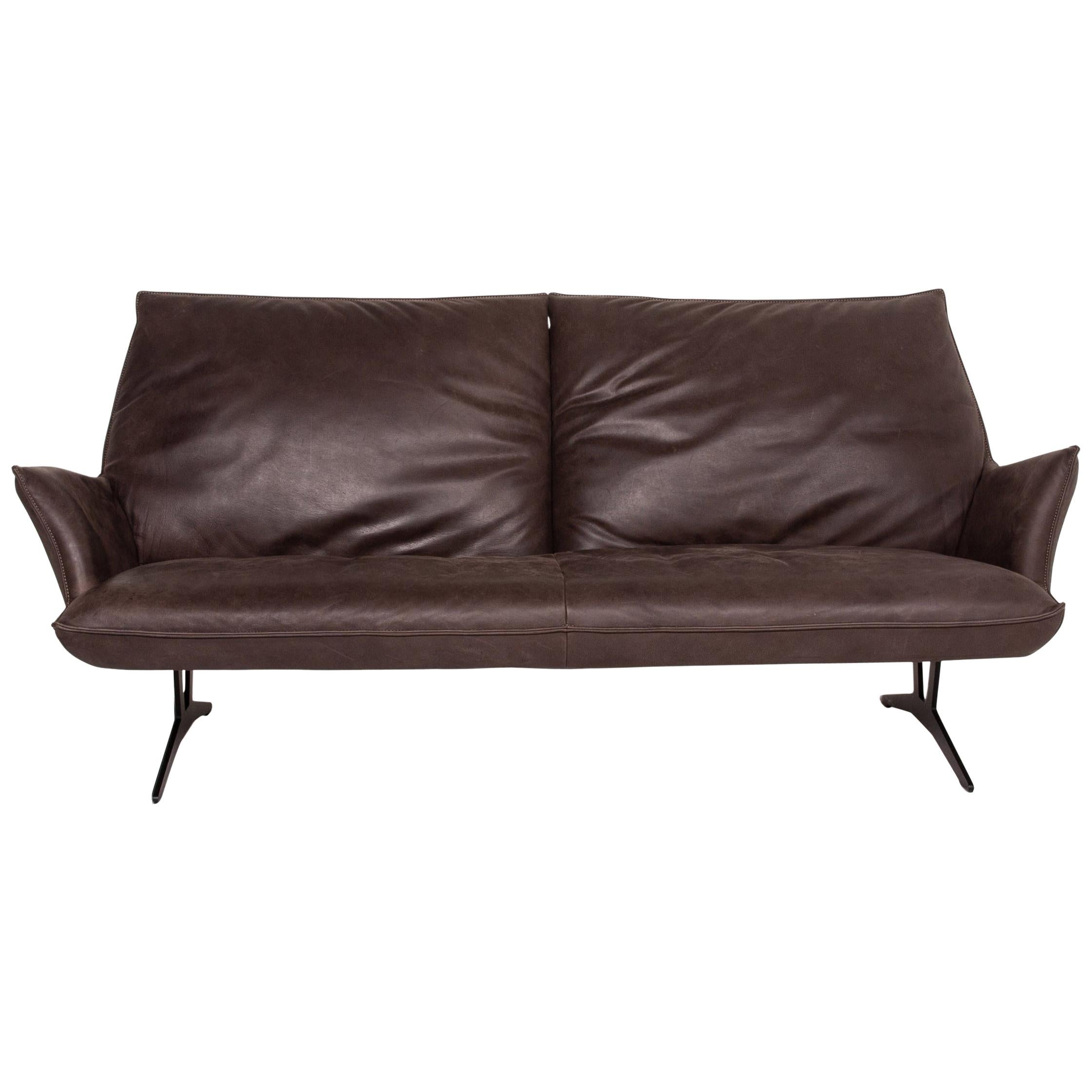 Koinor Leather Sofa Brown Dark Brown Three-Seat Function Couch
