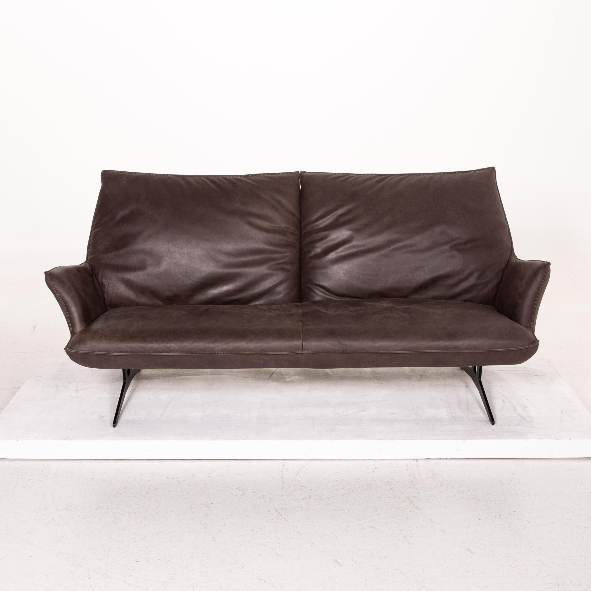 Koinor Leather Sofa Brown Dark Brown Three-Seat Function Couch 5