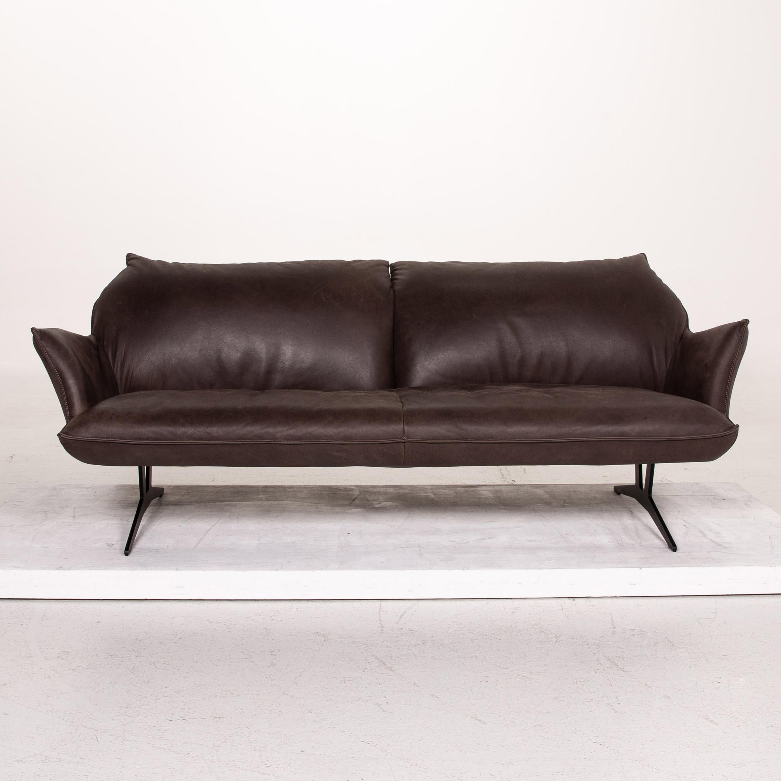 Modern Koinor Leather Sofa Brown Dark Brown Three-Seat Function Couch