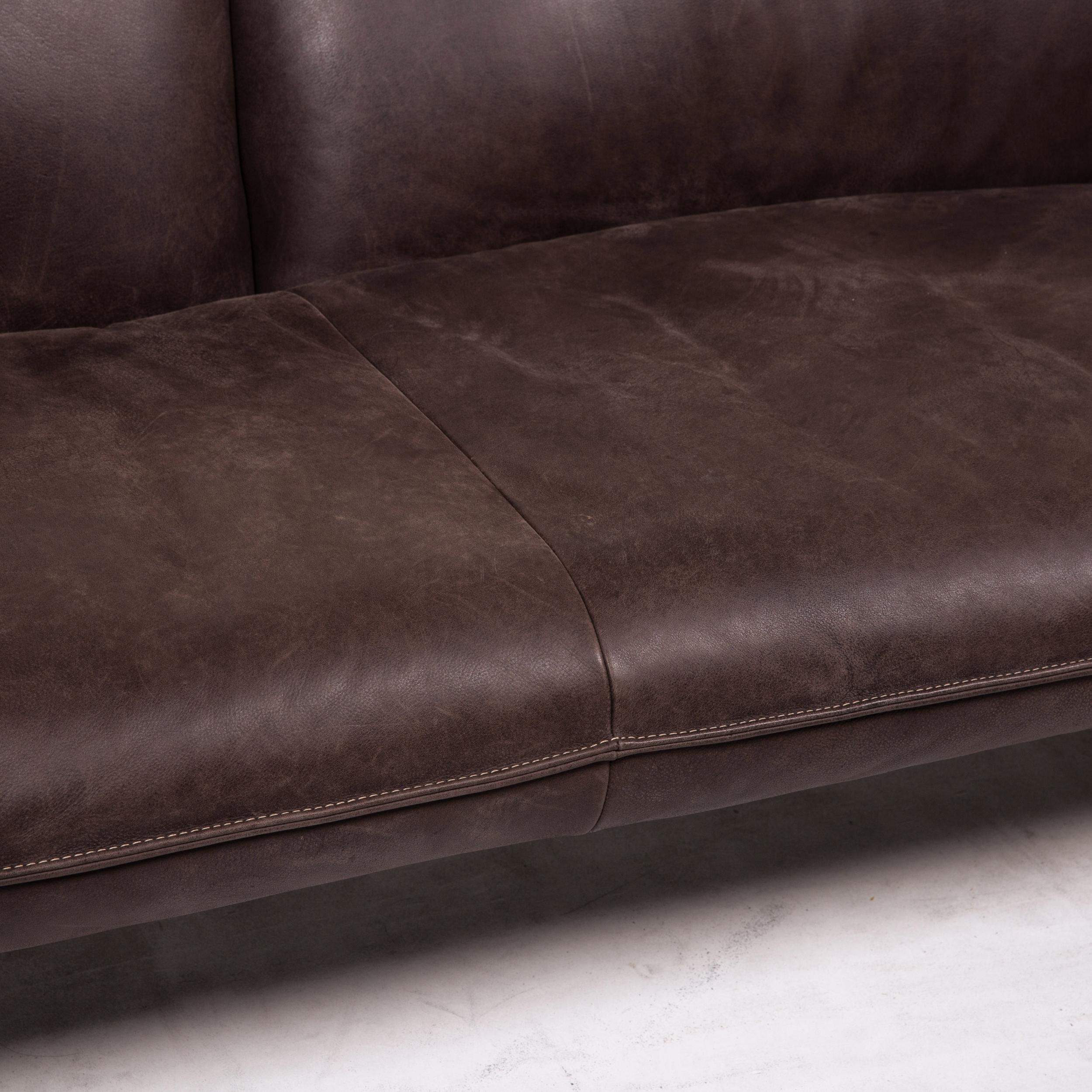 German Koinor Leather Sofa Brown Dark Brown Three-Seat Function Couch