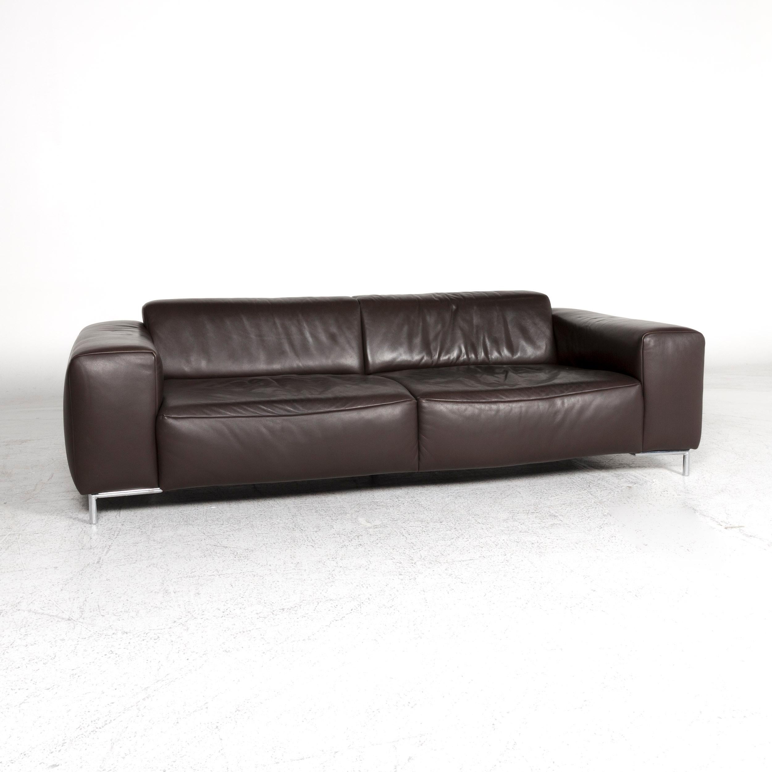 German Koinor Leather Sofa Brown Three-Seat Couch For Sale