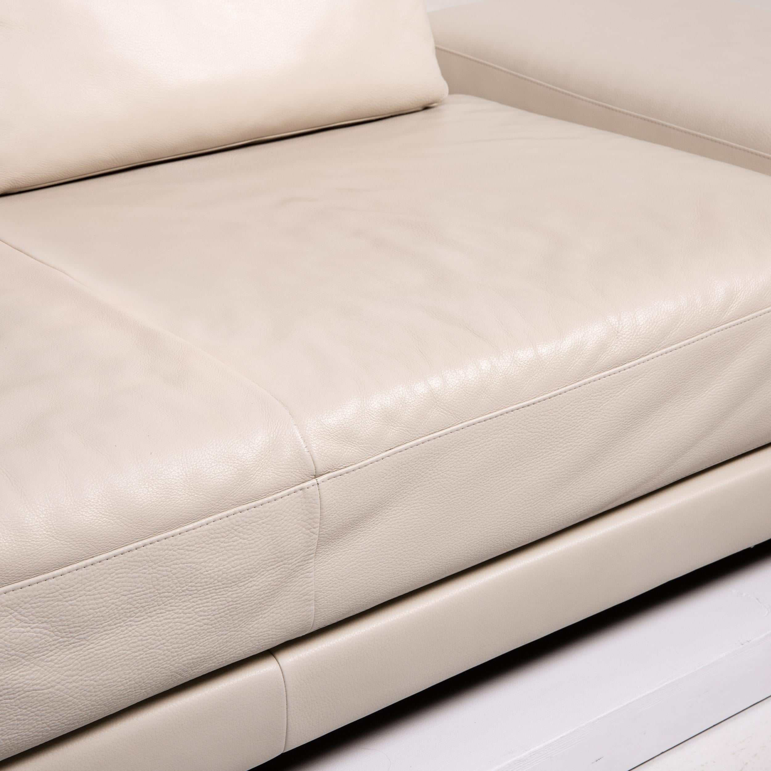 German Koinor Leather Sofa Cream Three-Seat Function Couch For Sale