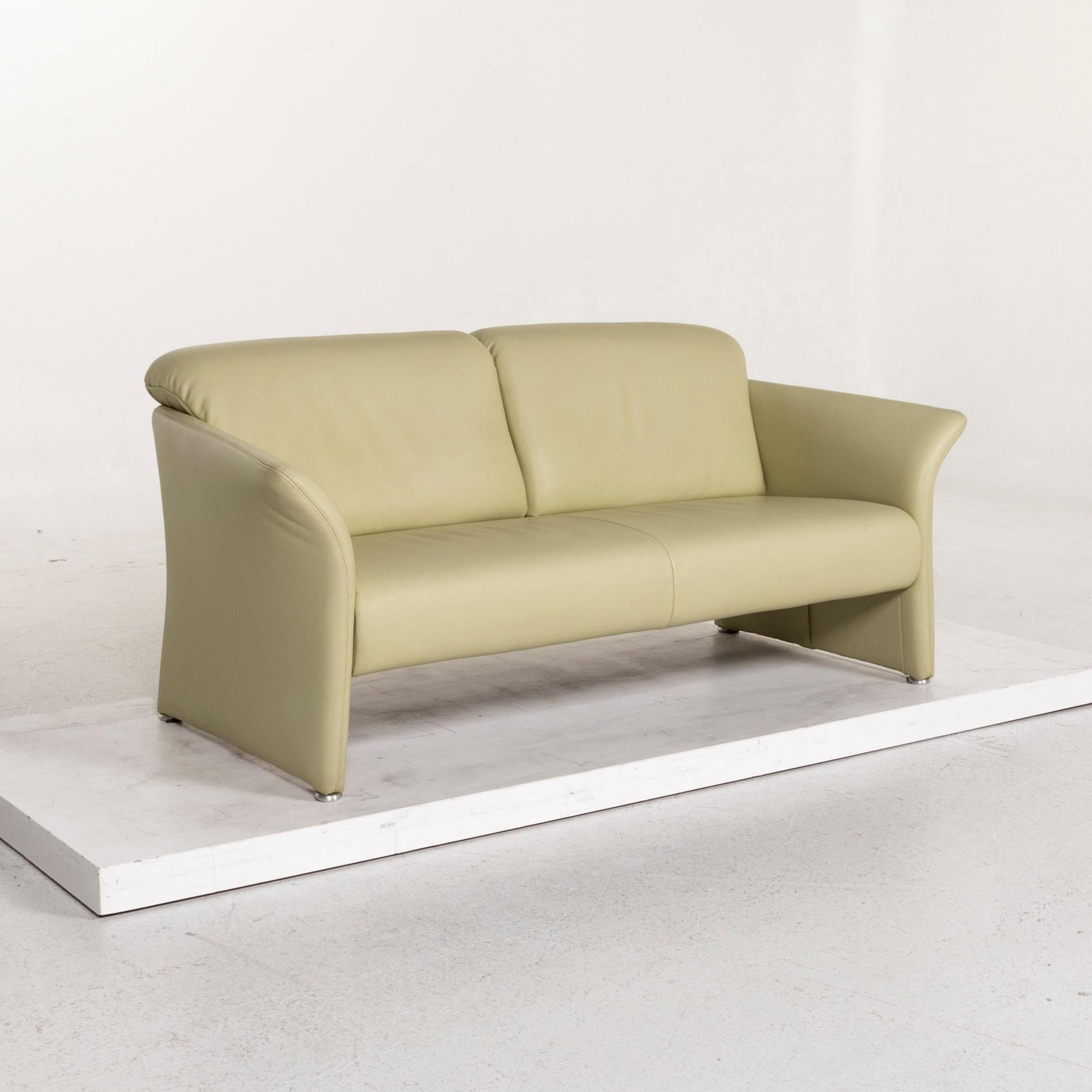 German Koinor Leather Sofa Green Three-Seat Couch For Sale