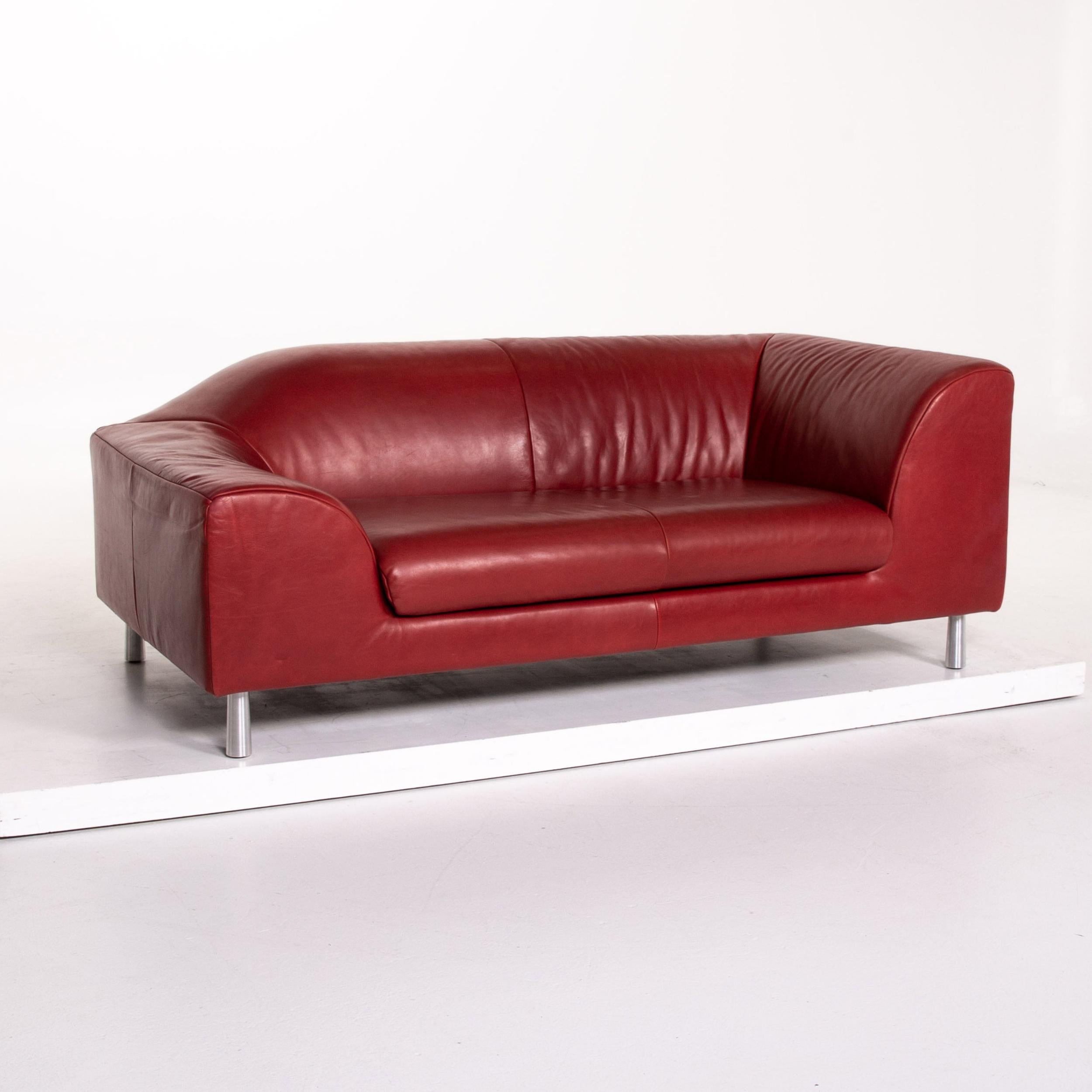 Koinor Leather Sofa Red Two-Seat Couch For Sale 2