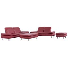 Koinor Leather Sofa Set of Red Three-Seat, Two-Seat and Two Bench
