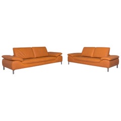 Koinor Leather Sofa Set Orange Three-Seat Two-Seat