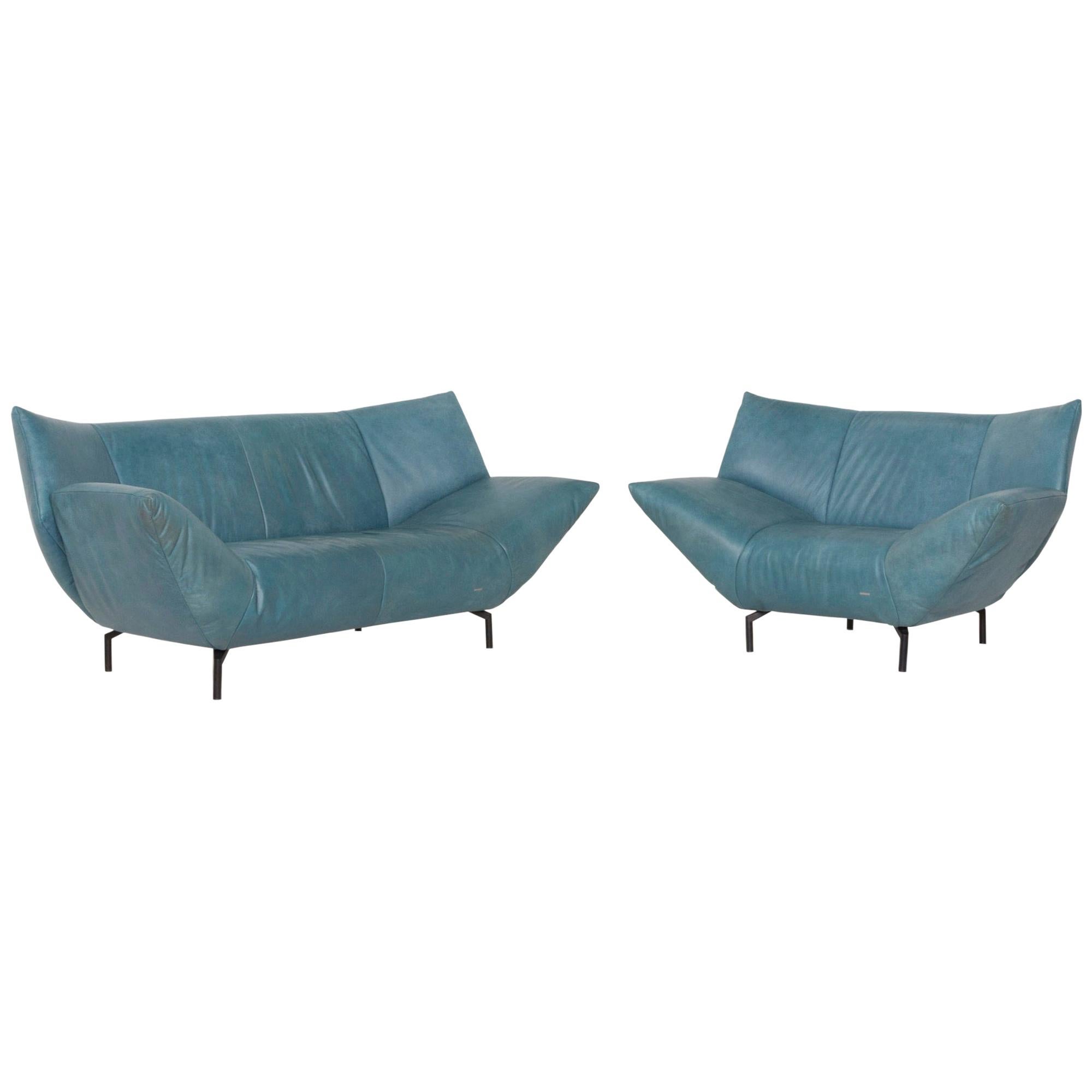 Koinor Leather Sofa Set Turquoise Blue Green 1 Two-Seat 1 Armchair