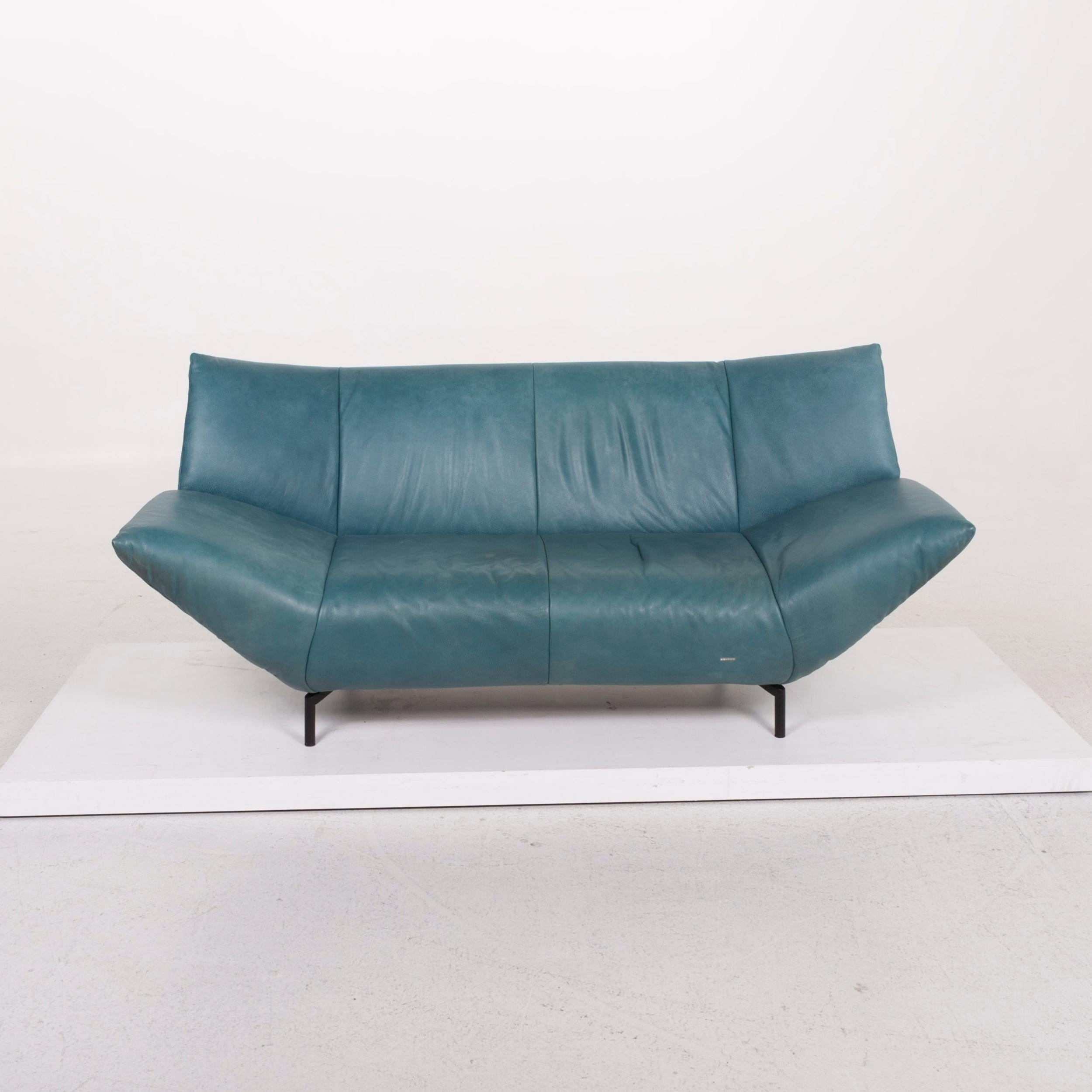 Koinor Leather Sofa Set Turquoise Blue Green 1 Two-Seat 1 Armchair 5