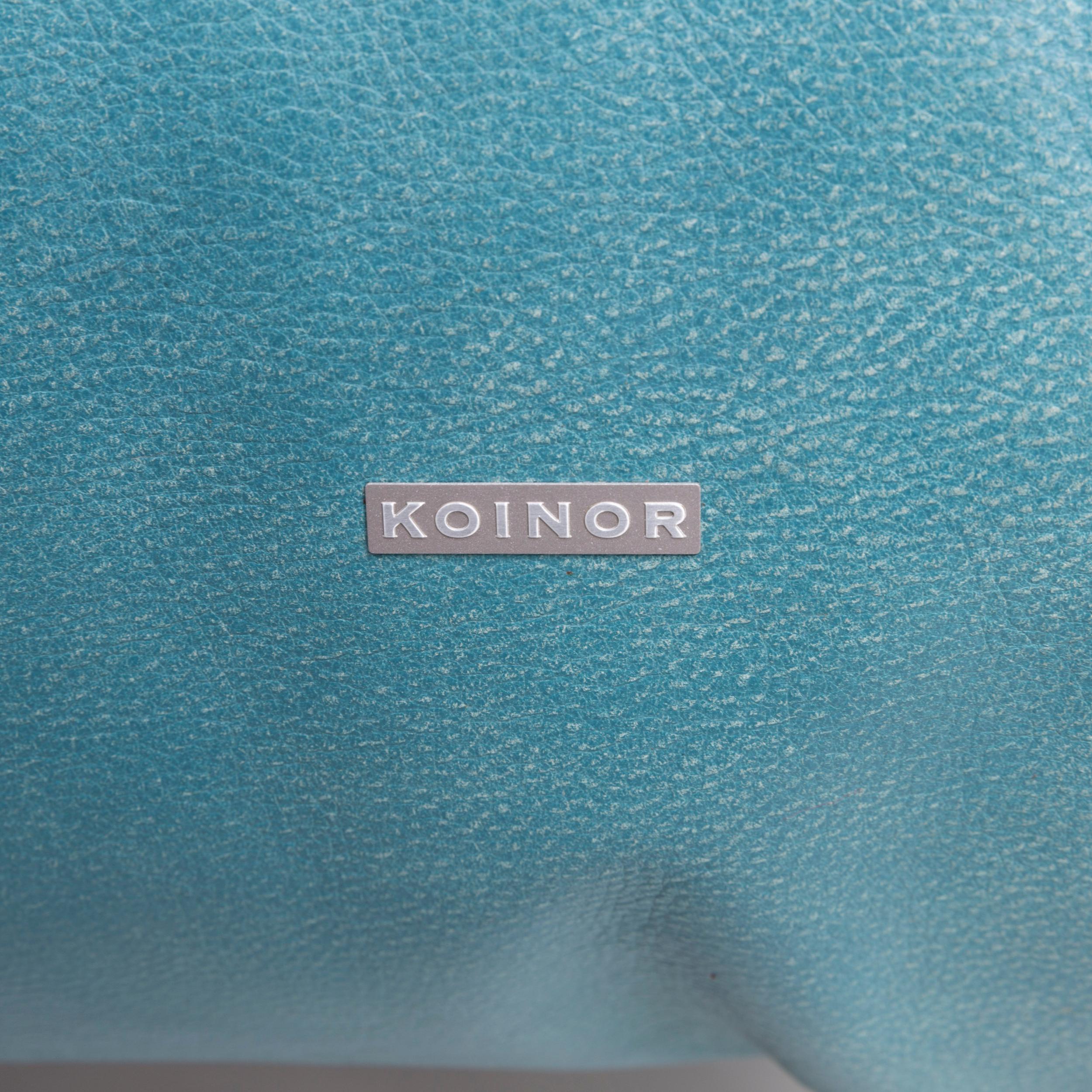 Koinor Leather Sofa Set Turquoise Blue Green 1 Two-Seat 1 Armchair In Good Condition In Cologne, DE