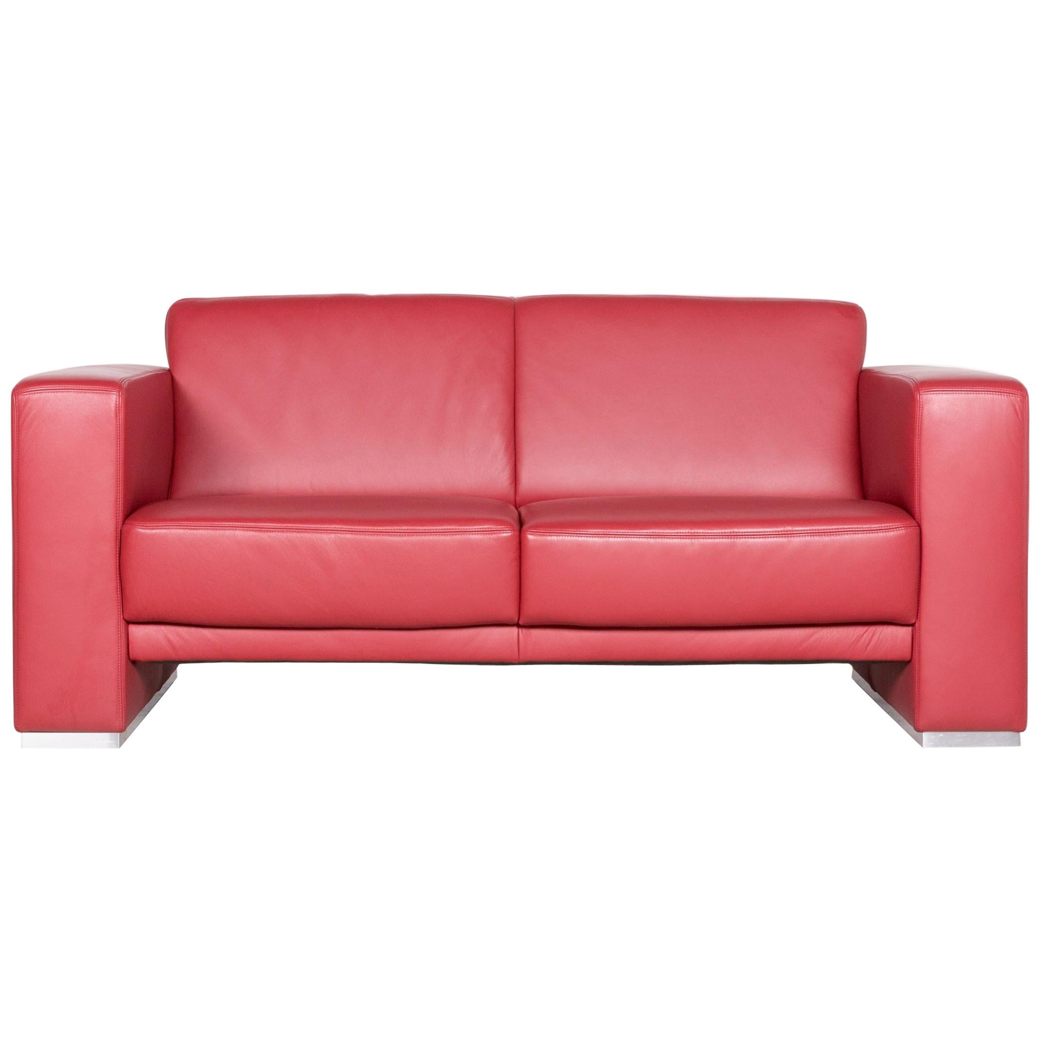 Koinor Nove Designer Leather Sofa Red Real Leather Two-Seat Couch