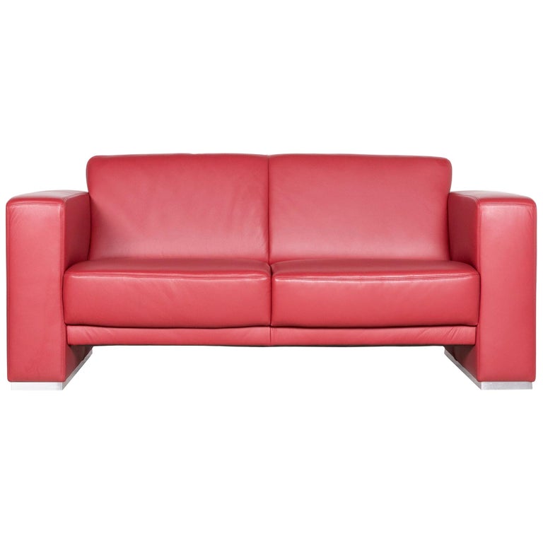 Koinor Nove Designer Leather Sofa Red Real Leather Two Seat Couch