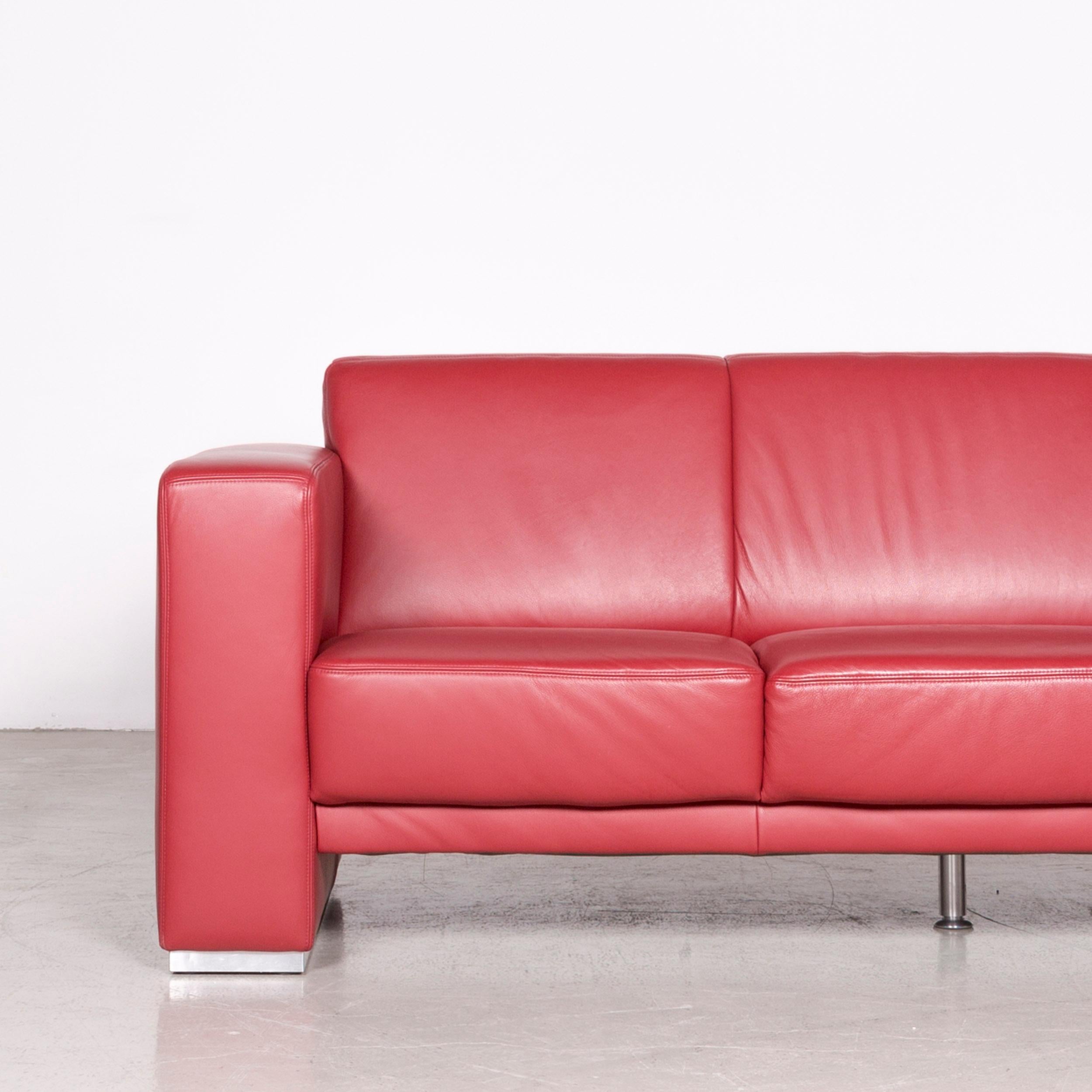 Koinor Nove Designer Leather Sofa Red Two-Seat Couch In Good Condition In Cologne, DE