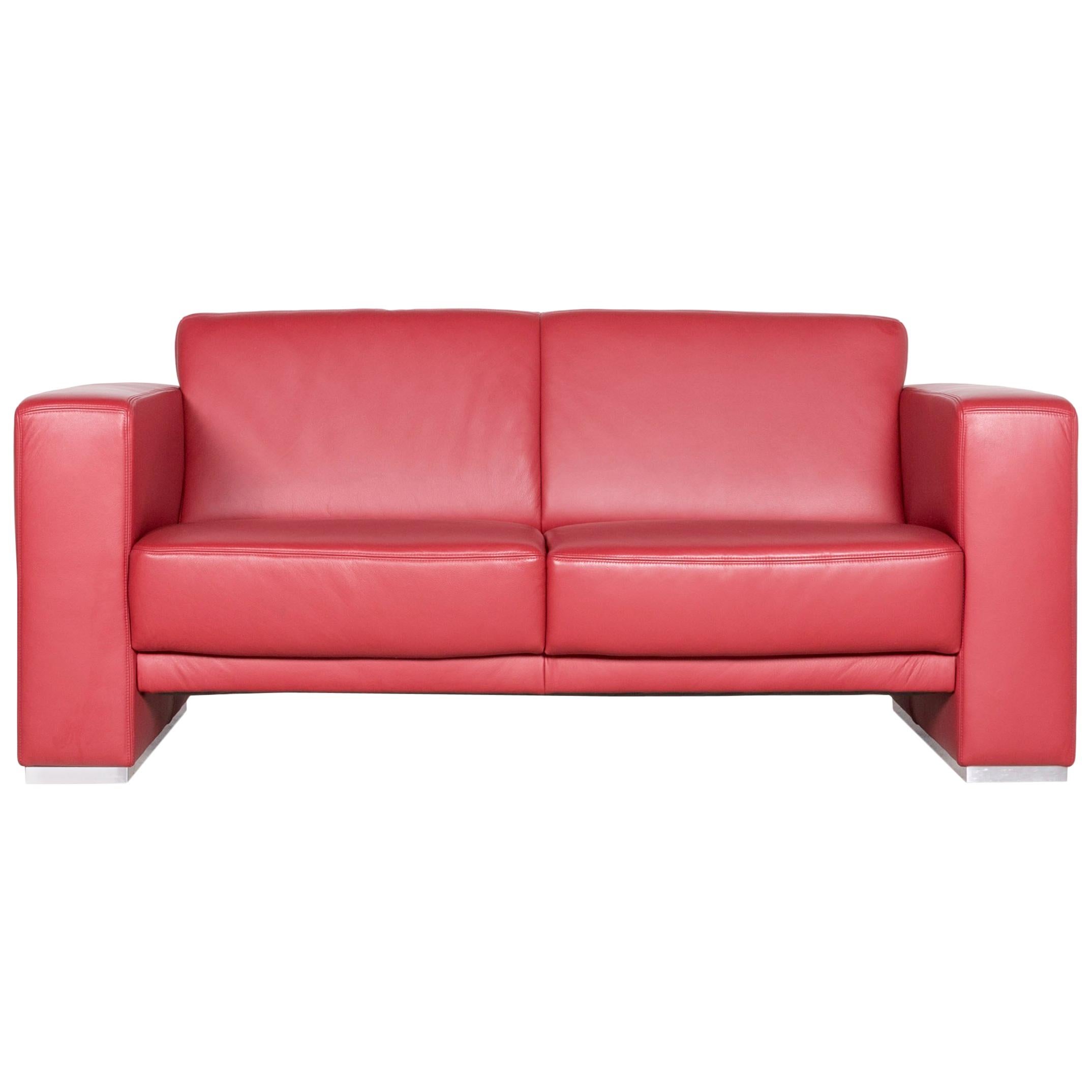 Koinor Nove Designer Leather Sofa Red Two-Seat Couch For Sale