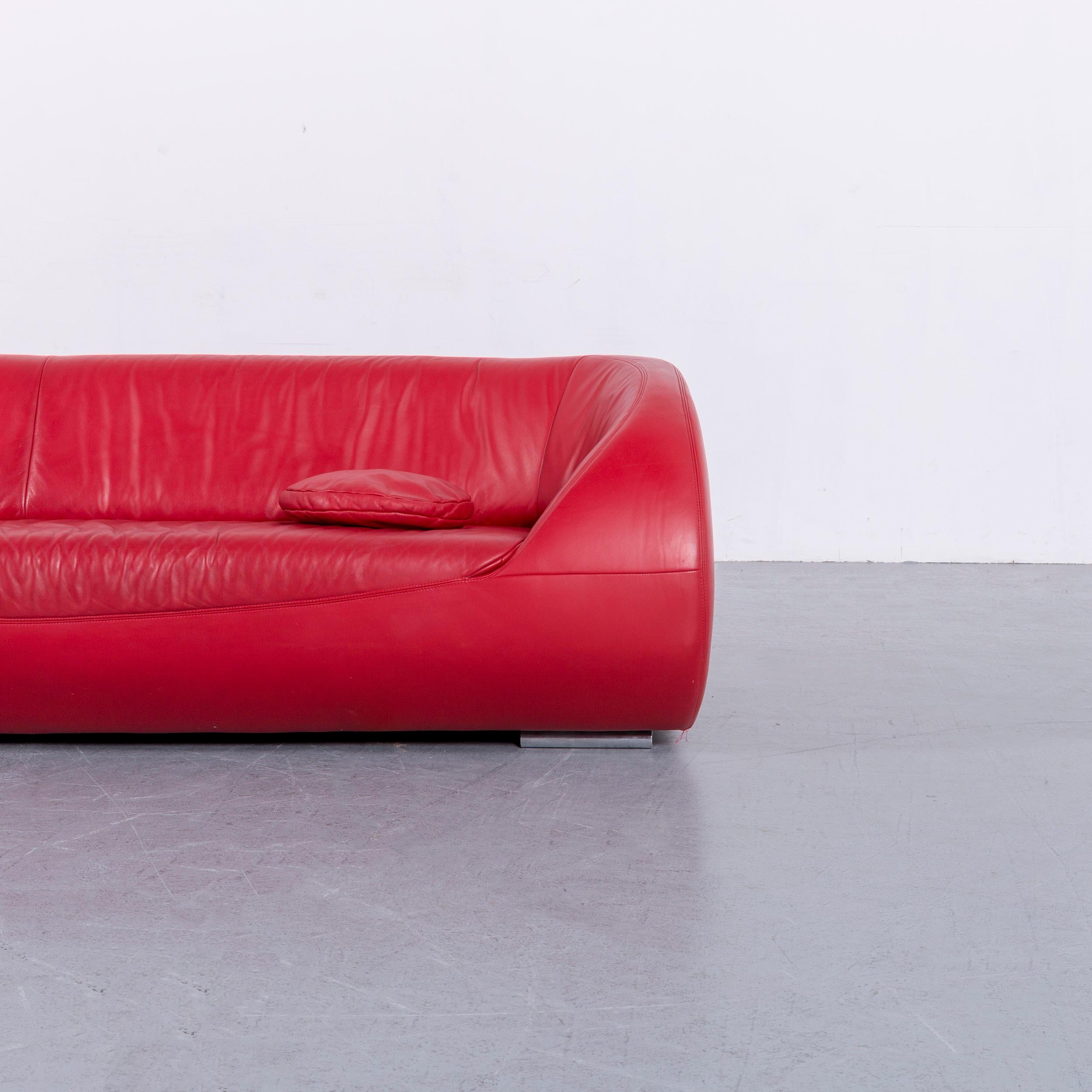 German Koinor Pearl Leather Sofa Red Four-Seat Couch