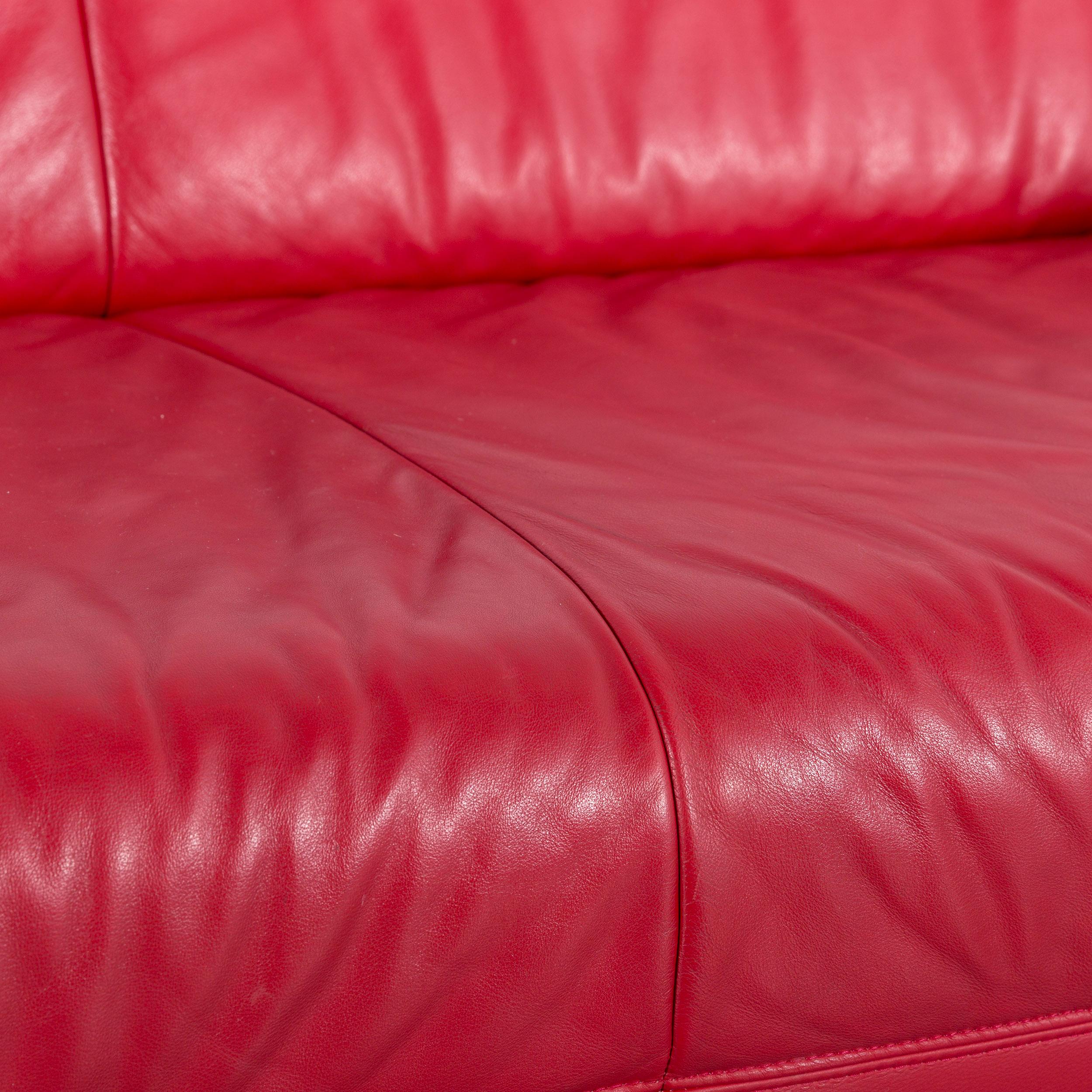 Koinor Pearl Leather Sofa Red Four-Seat Couch In Good Condition In Cologne, DE