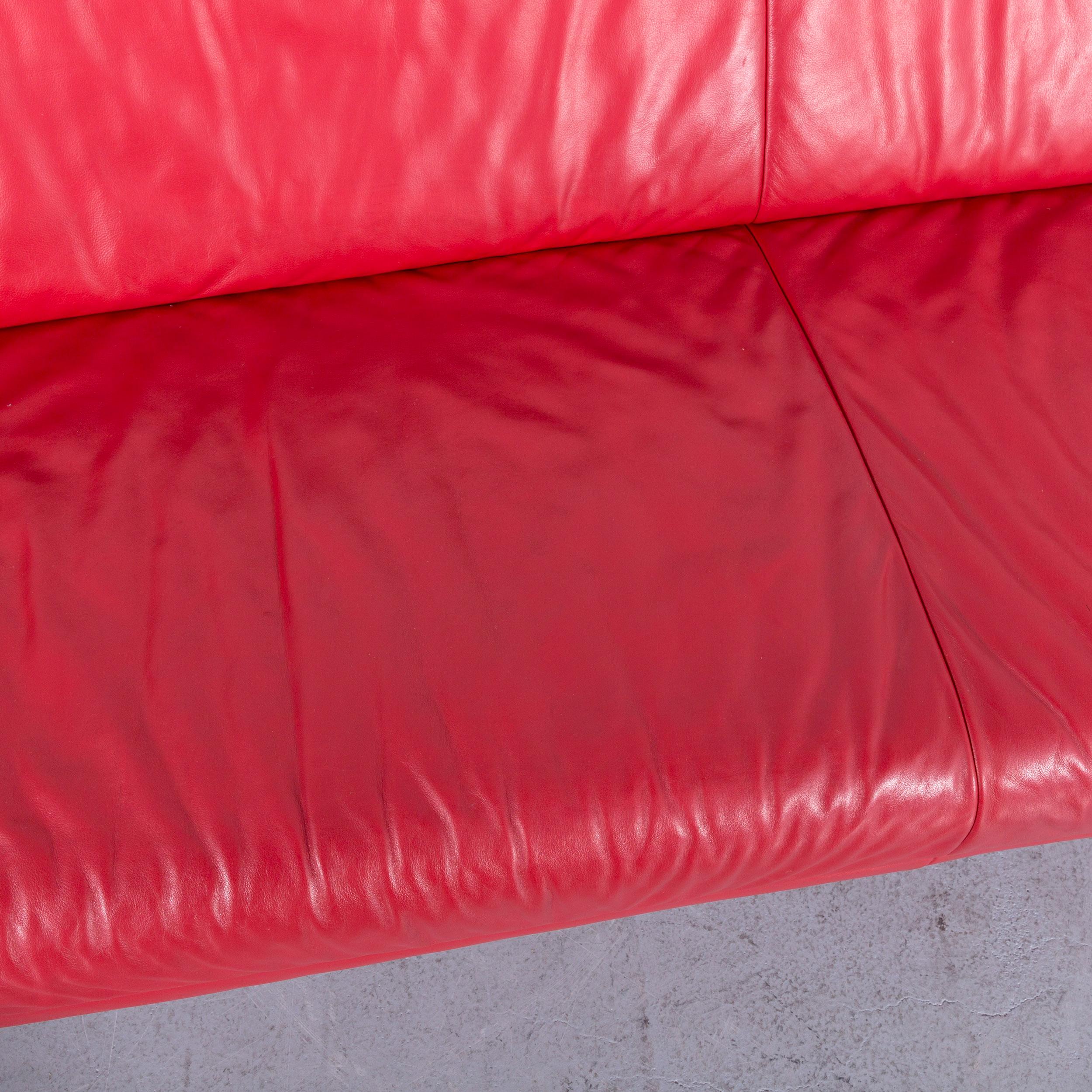 Contemporary Koinor Pearl Leather Sofa Red Four-Seat Couch