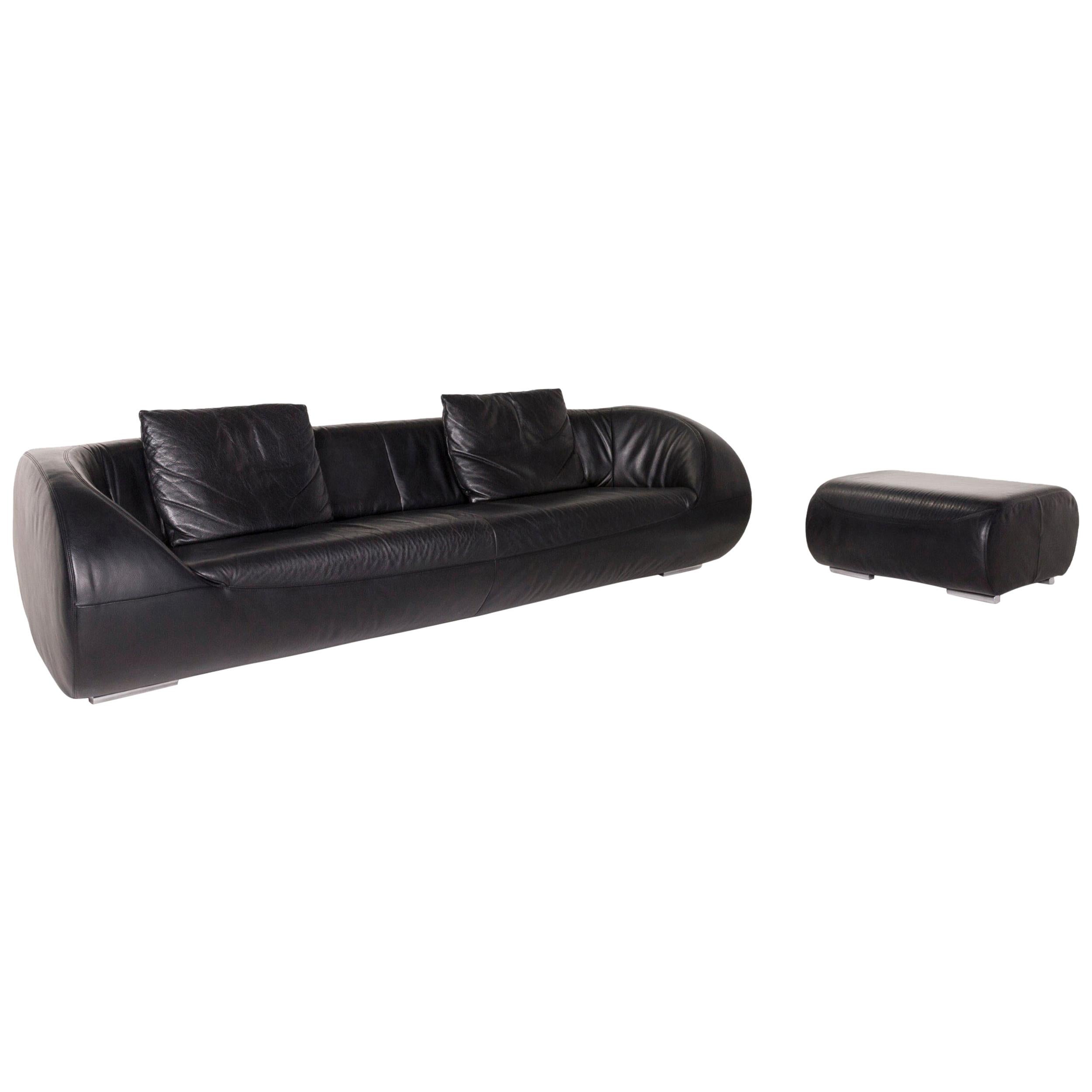 Koinor Pearl Leather Sofa Set Black 1 Three-Seat 1 Stool