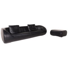 Koinor Pearl Leather Sofa Set Black 1 Three-Seat 1 Stool