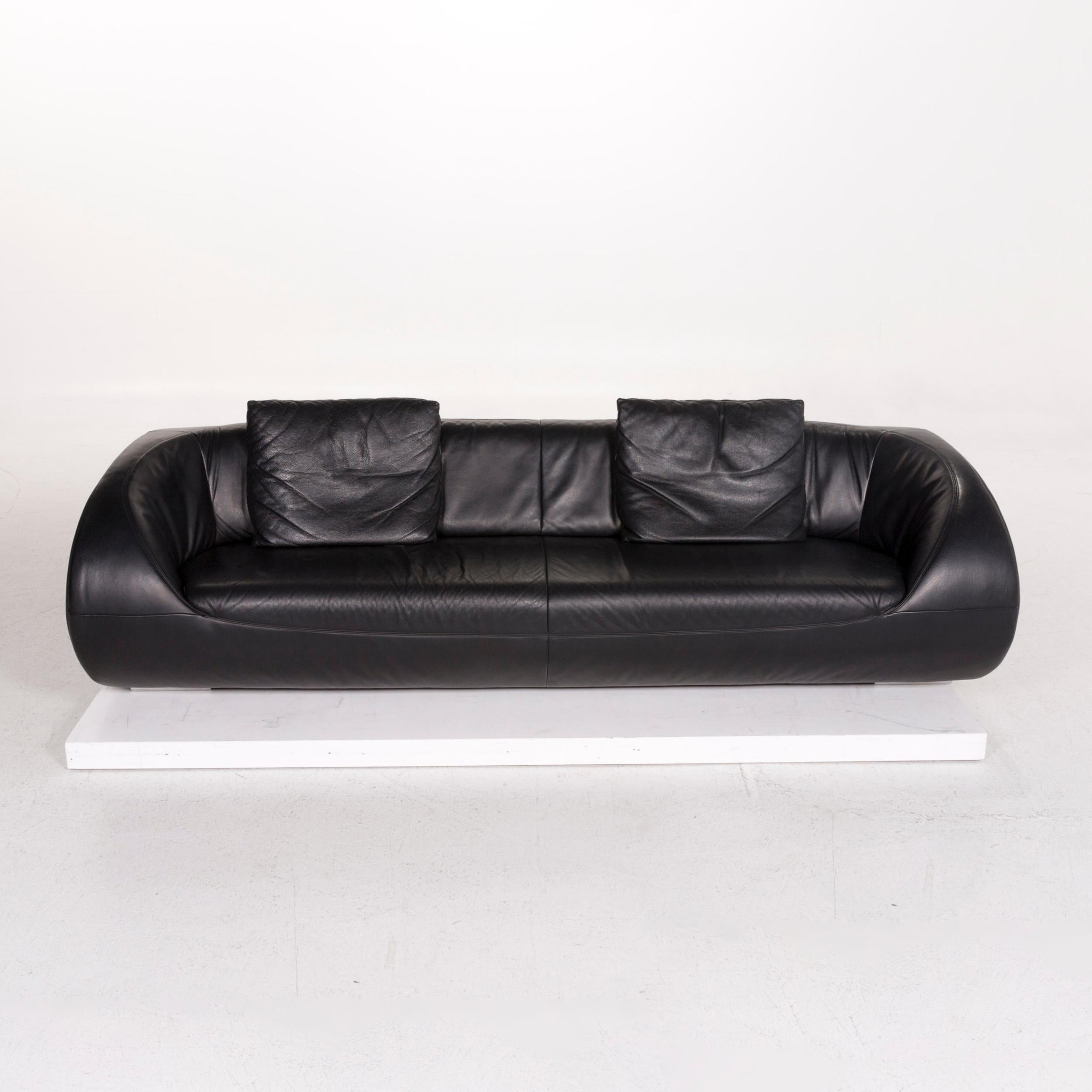 Koinor Pearl Leather Sofa Set Black 1 Three-Seat 1 Stool 4