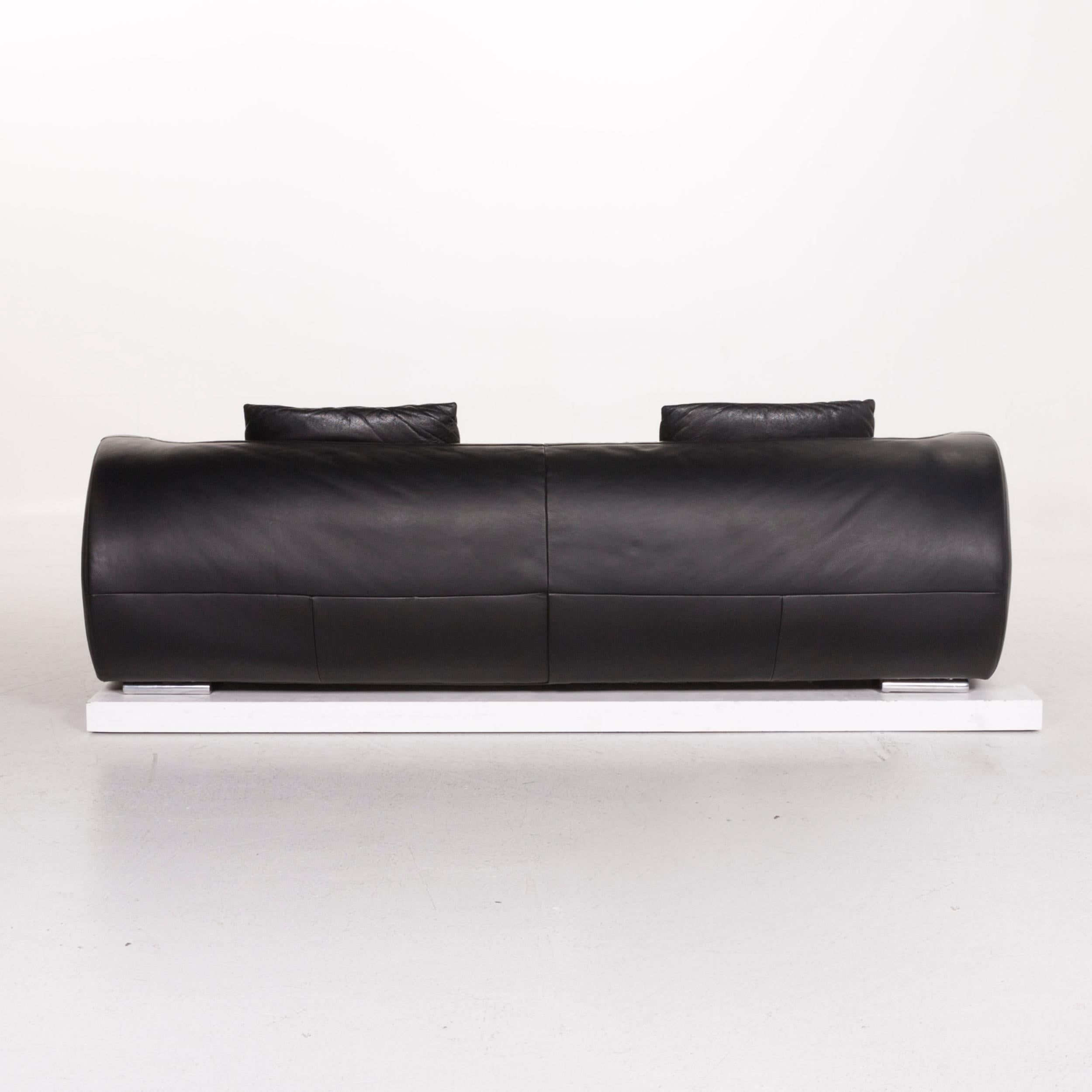 Koinor Pearl Leather Sofa Set Black 1 Three-Seat 1 Stool 7